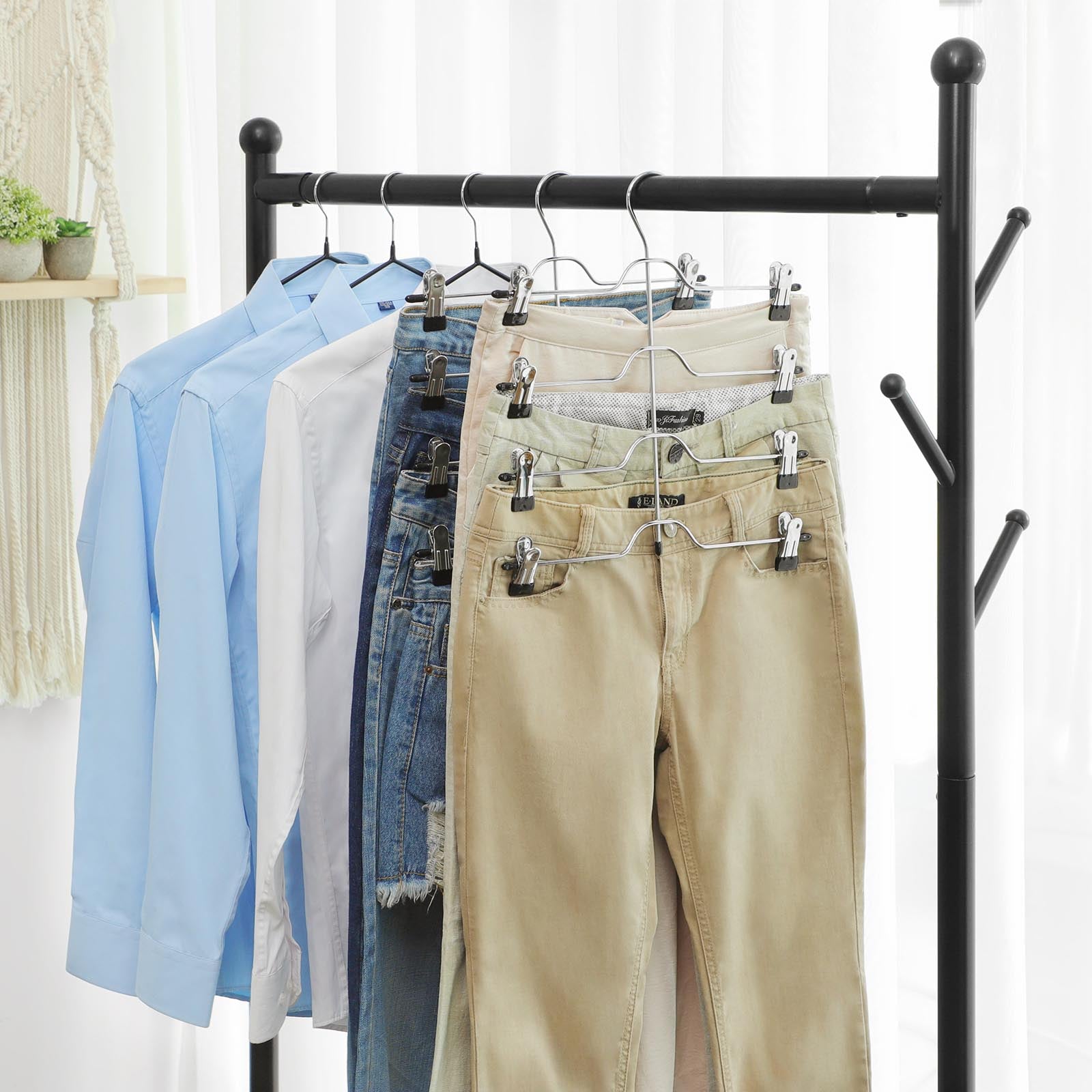 Pants Hanger - Metal - Silver - 4-Tier Non-Slip Design