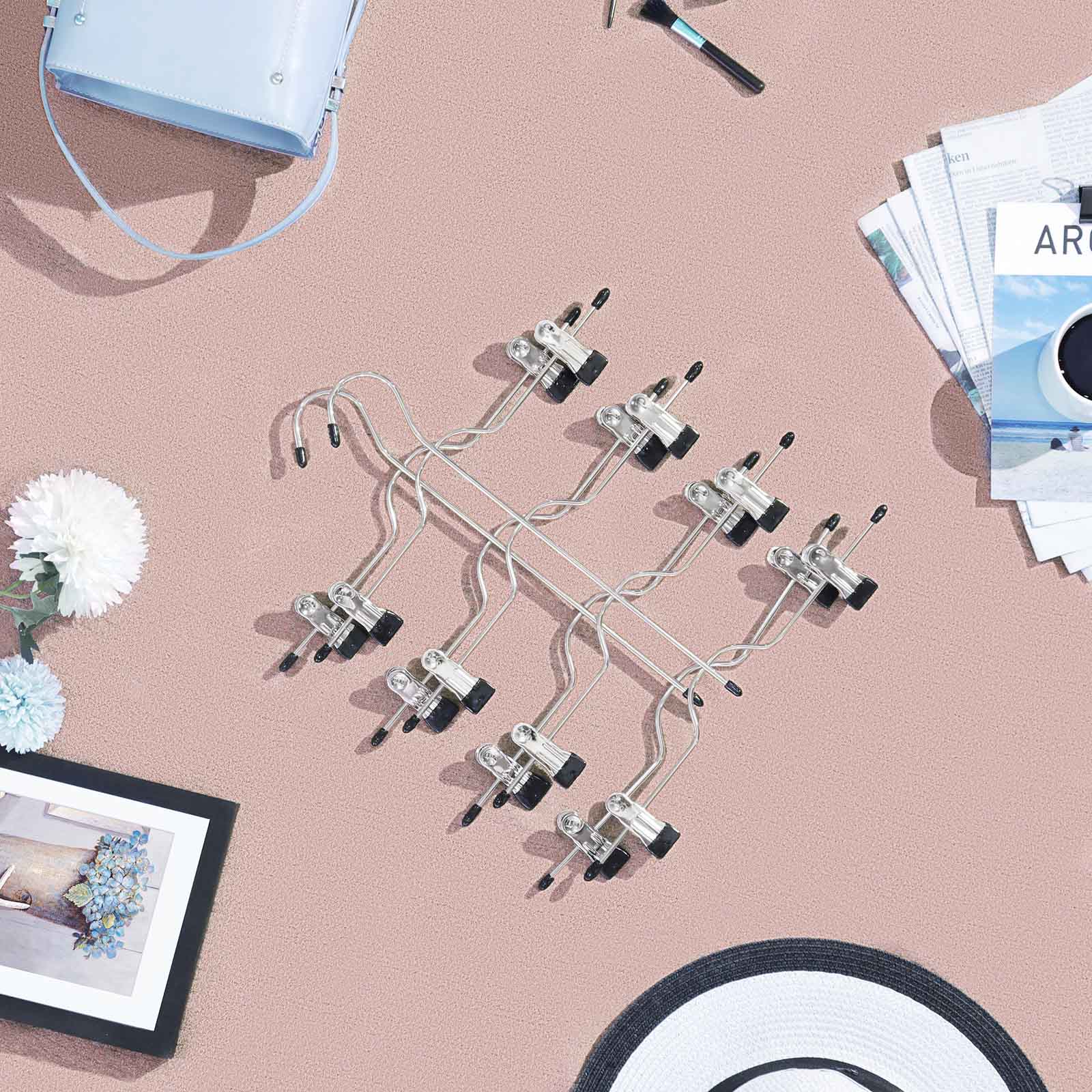 Pants Hanger - Metal - Silver - 4-Tier Non-Slip Design