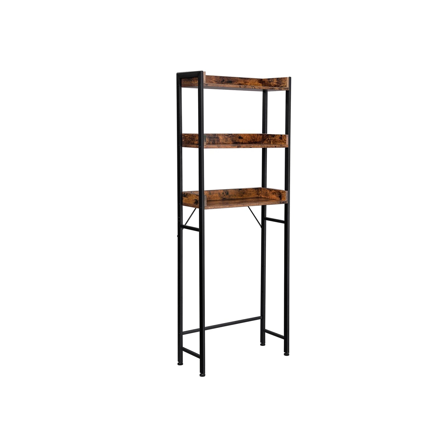 3-Tier Over-The-Toilet Rack - Wood - Rustic Brown and Black - Stable and Space-Saving