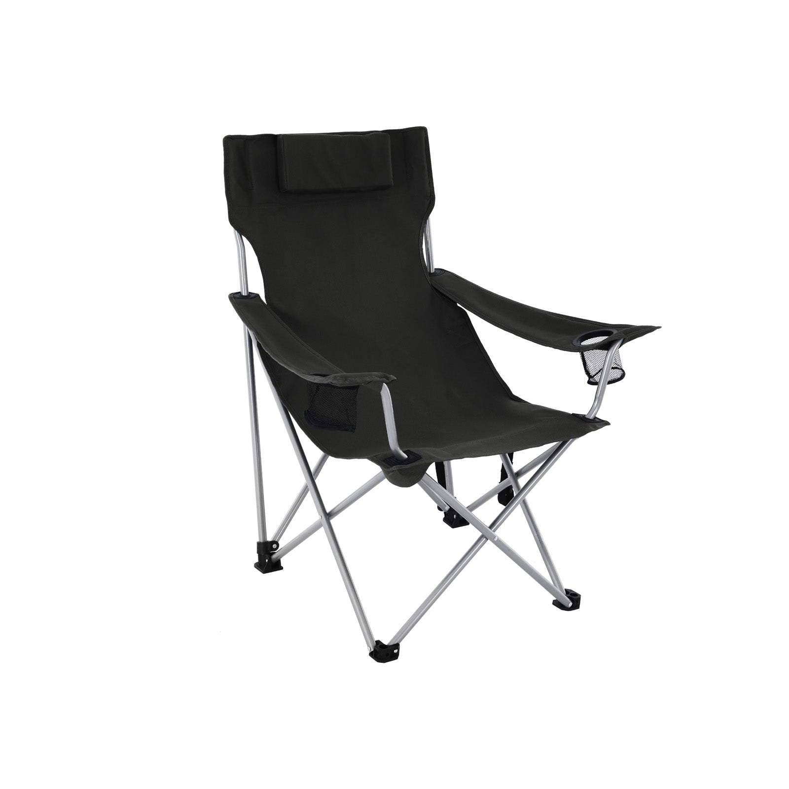 Folding Camping Chair - Steel - Black - Ergonomic with Armrests