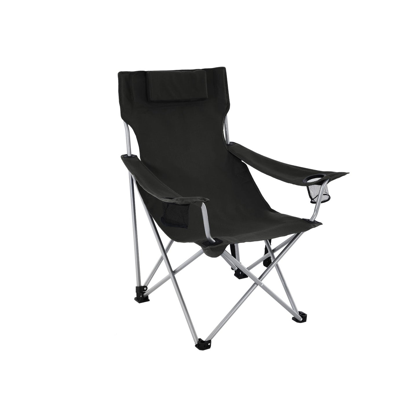 Folding Camping Chair - Steel - Black - Ergonomic with Armrests