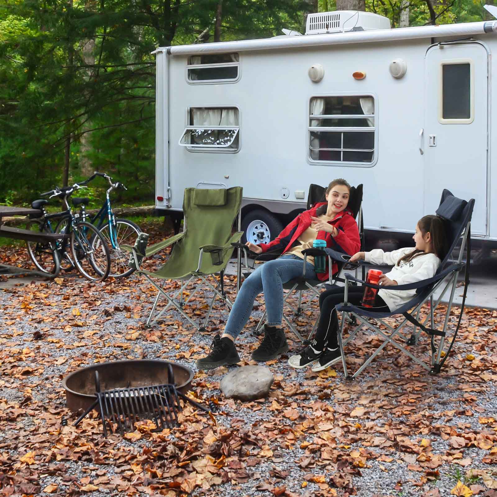 Folding Camping Chair - Steel - Black - Ergonomic with Armrests