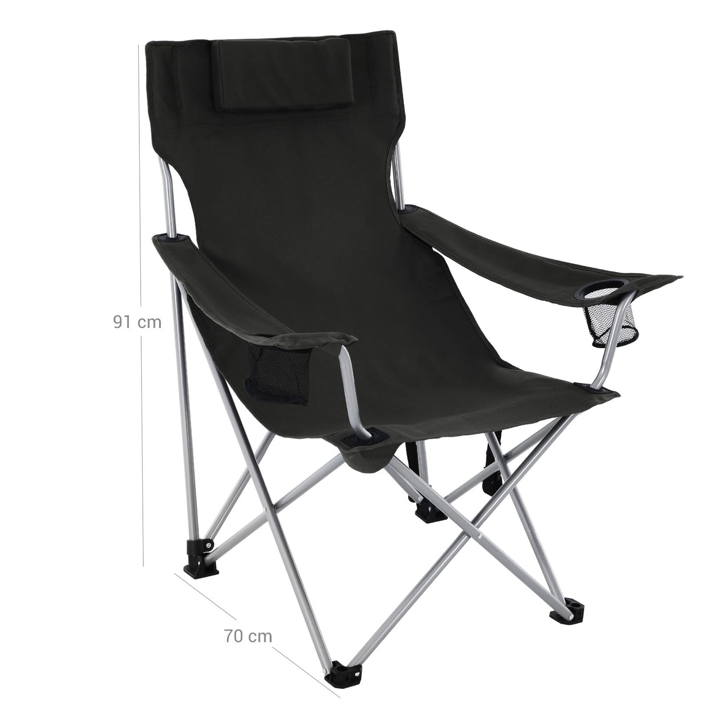Folding Camping Chair - Steel - Black - Ergonomic with Armrests