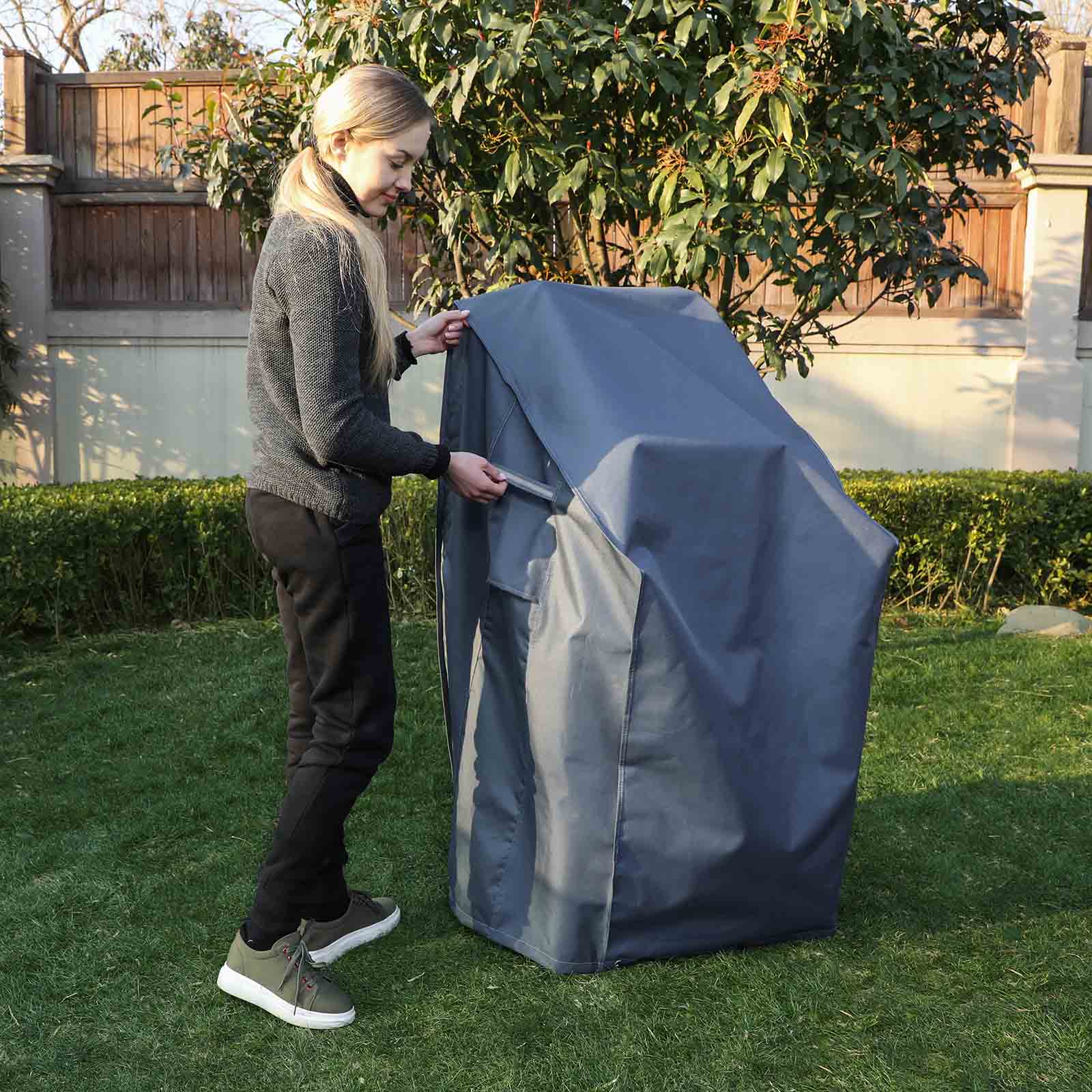 Stacking Patio Chair Cover - 600D Oxford Fabric - Dark Grey - Waterproof and Anti-Fade Protection