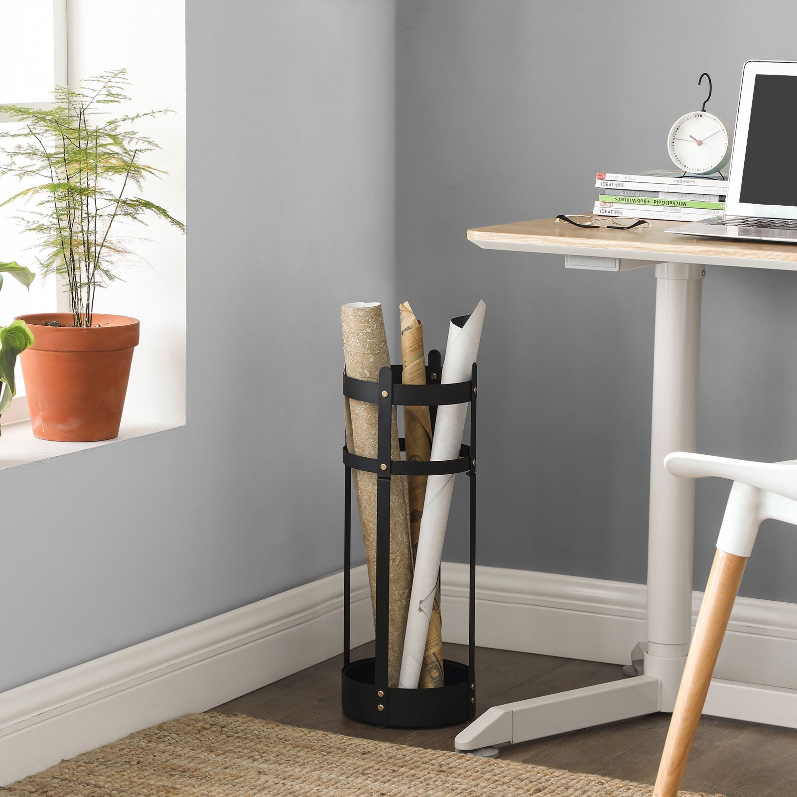 Umbrella Stand - Steel - Black - Round with Removable Drip Tray