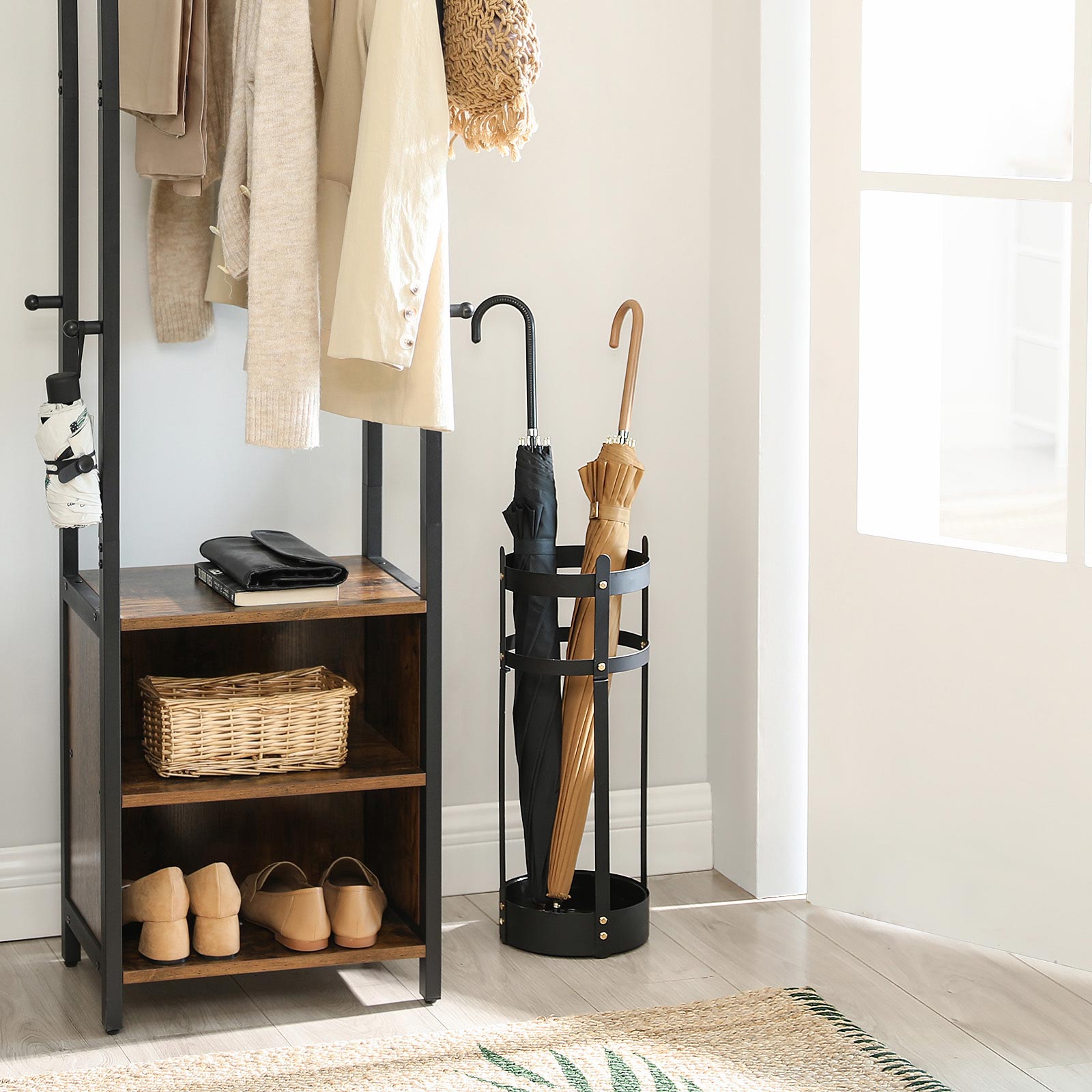 Umbrella Stand - Steel - Black - Round with Removable Drip Tray