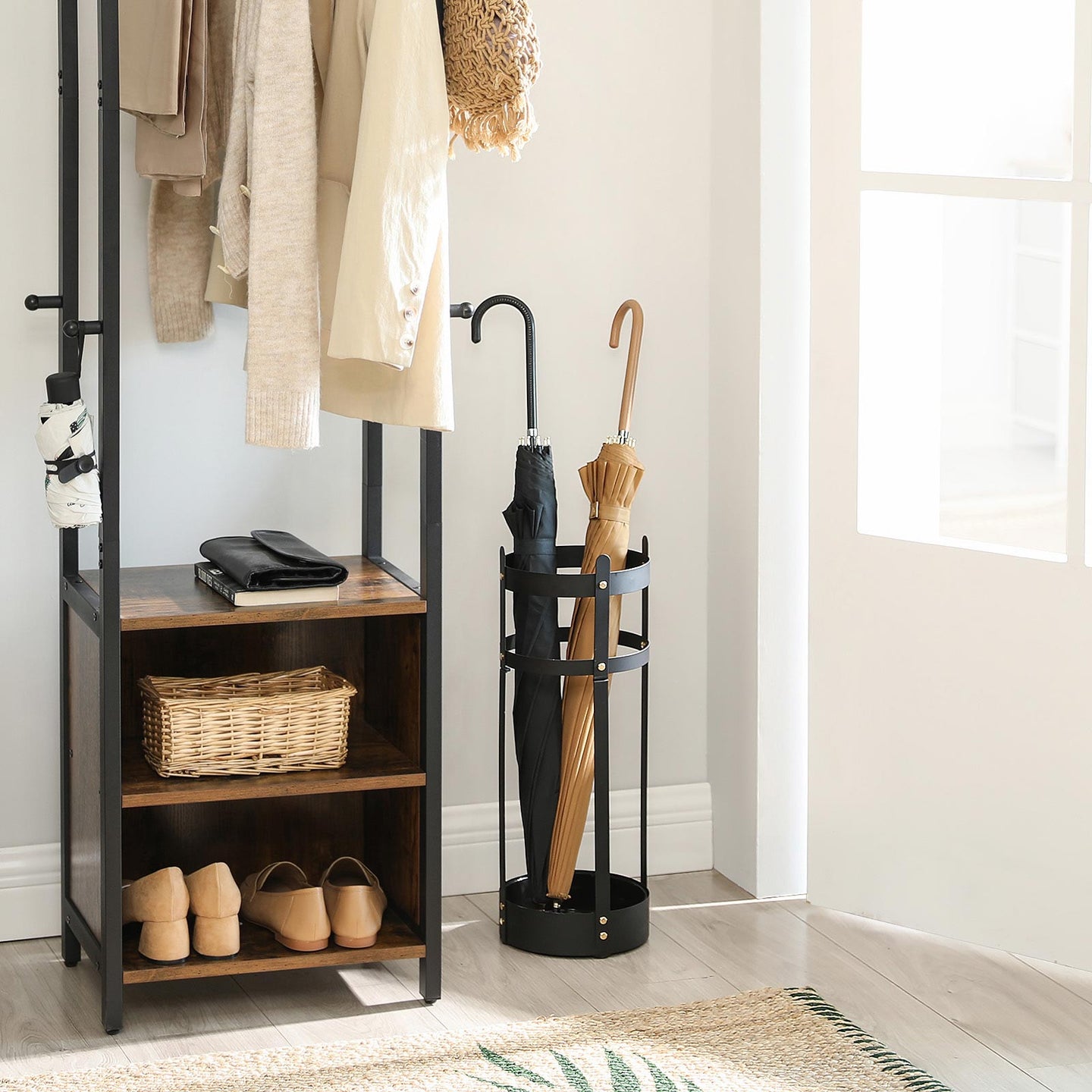 Umbrella Stand - Steel - Black - Round with Removable Drip Tray