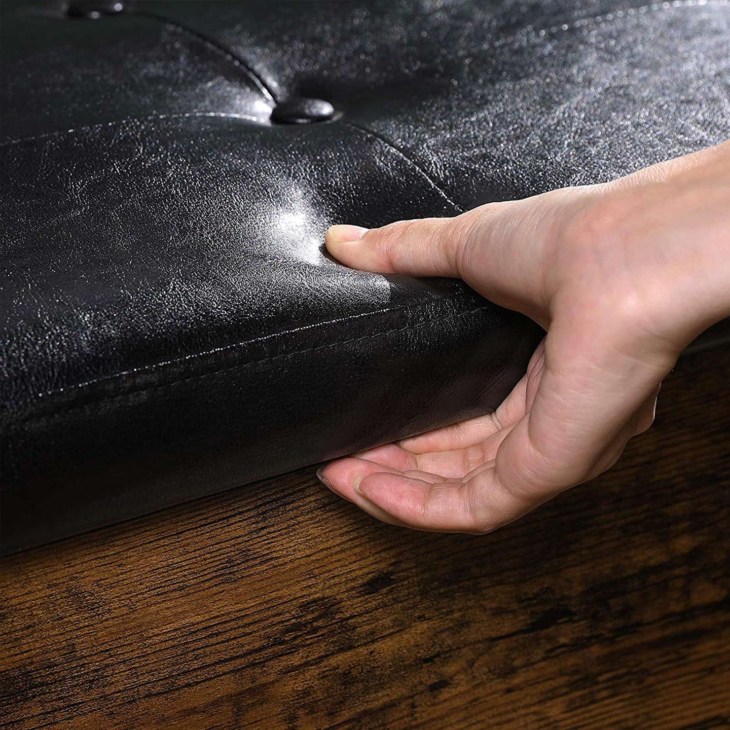 Storage Bench - Synthetic Leather - Rustic Brown and Black - Padded with Shelf