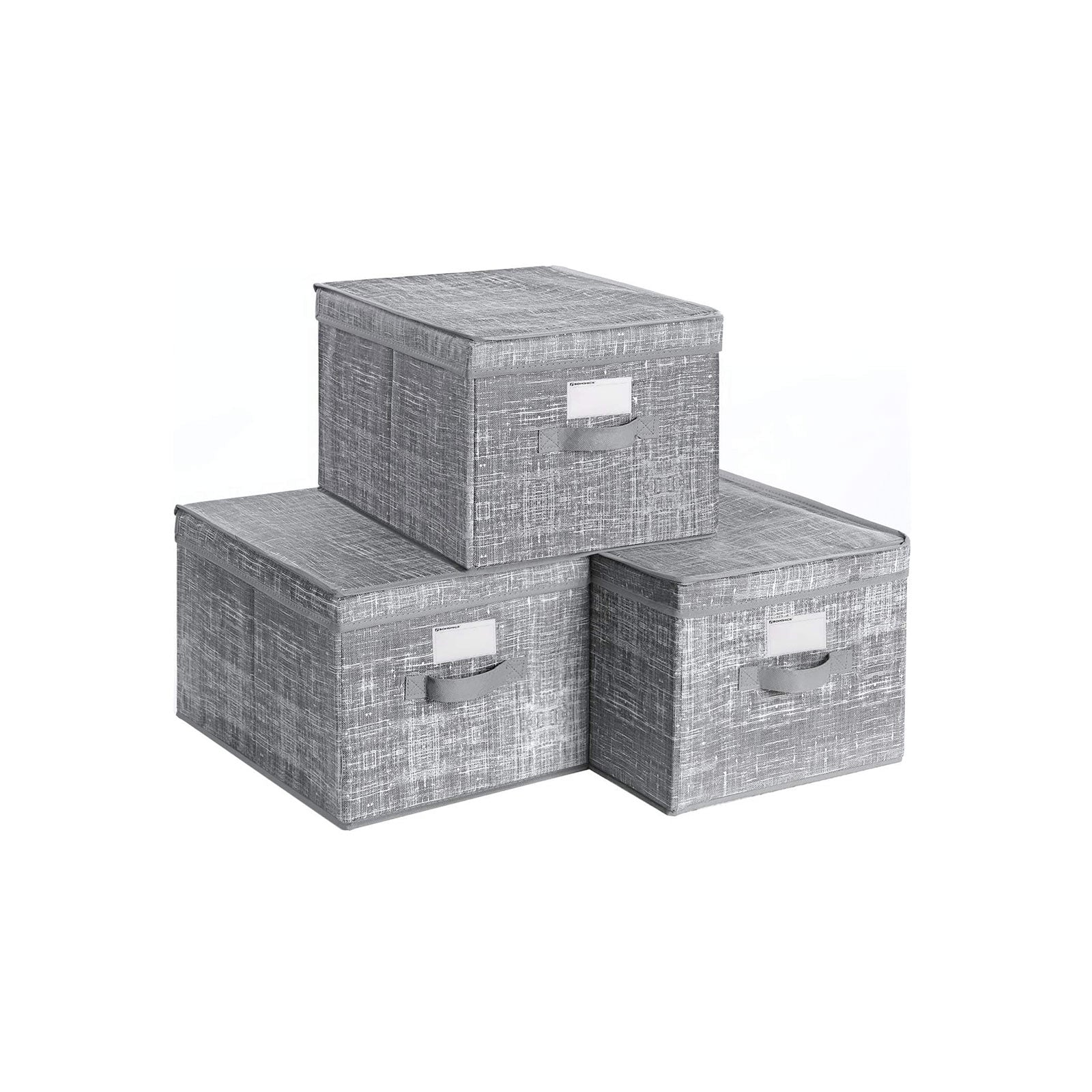 Storage Boxes - Fabric - Grey - Set of 3 with Lids and Clear Front Window