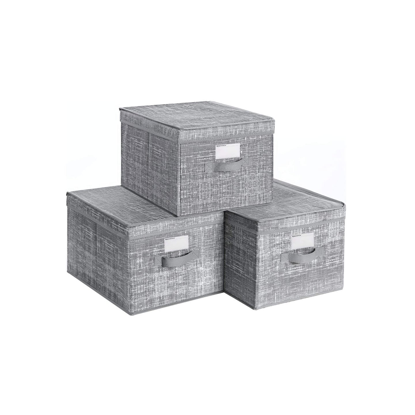 Storage Boxes - Fabric - Grey - Set of 3 with Lids and Clear Front Window