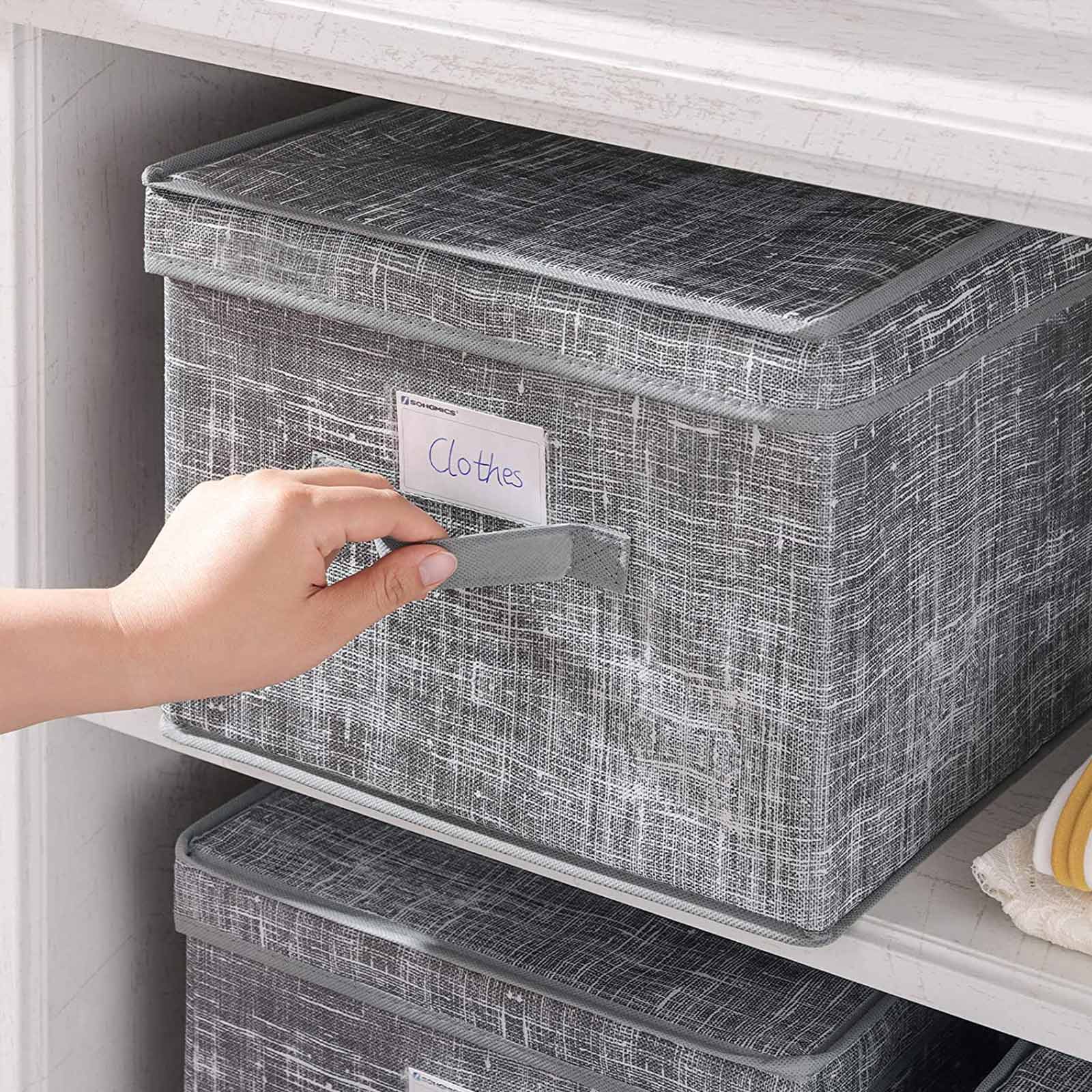 Storage Boxes - Fabric - Grey - Set of 3 with Lids and Clear Front Window