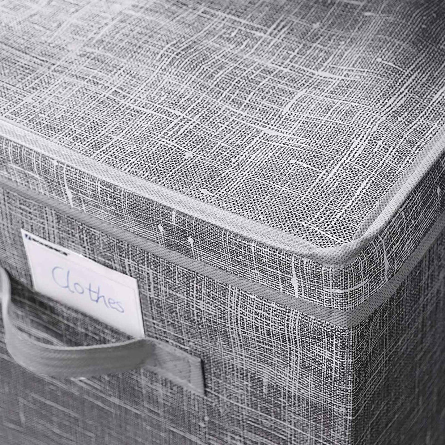 Storage Boxes - Fabric - Grey - Set of 3 with Lids and Clear Front Window
