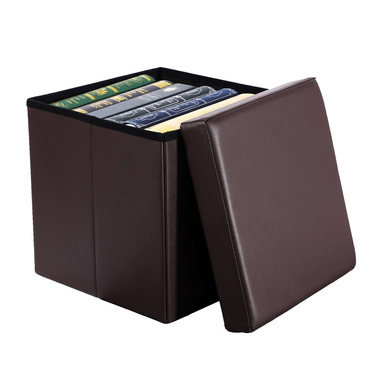 Folding Storage Ottoman - Faux Leather - Brown