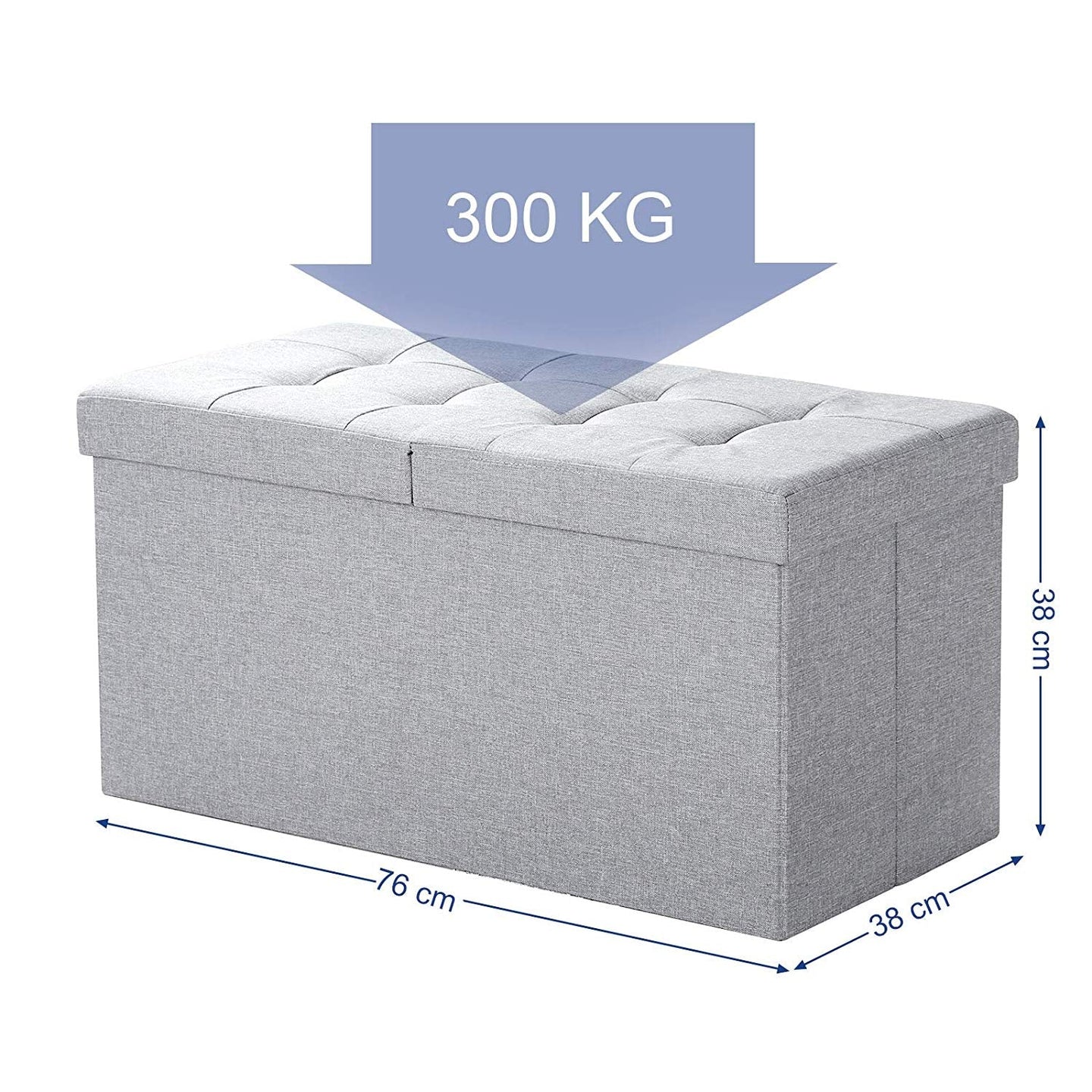 Storage Ottoman - Fabric - Grey - Foldable with Flipping Lid