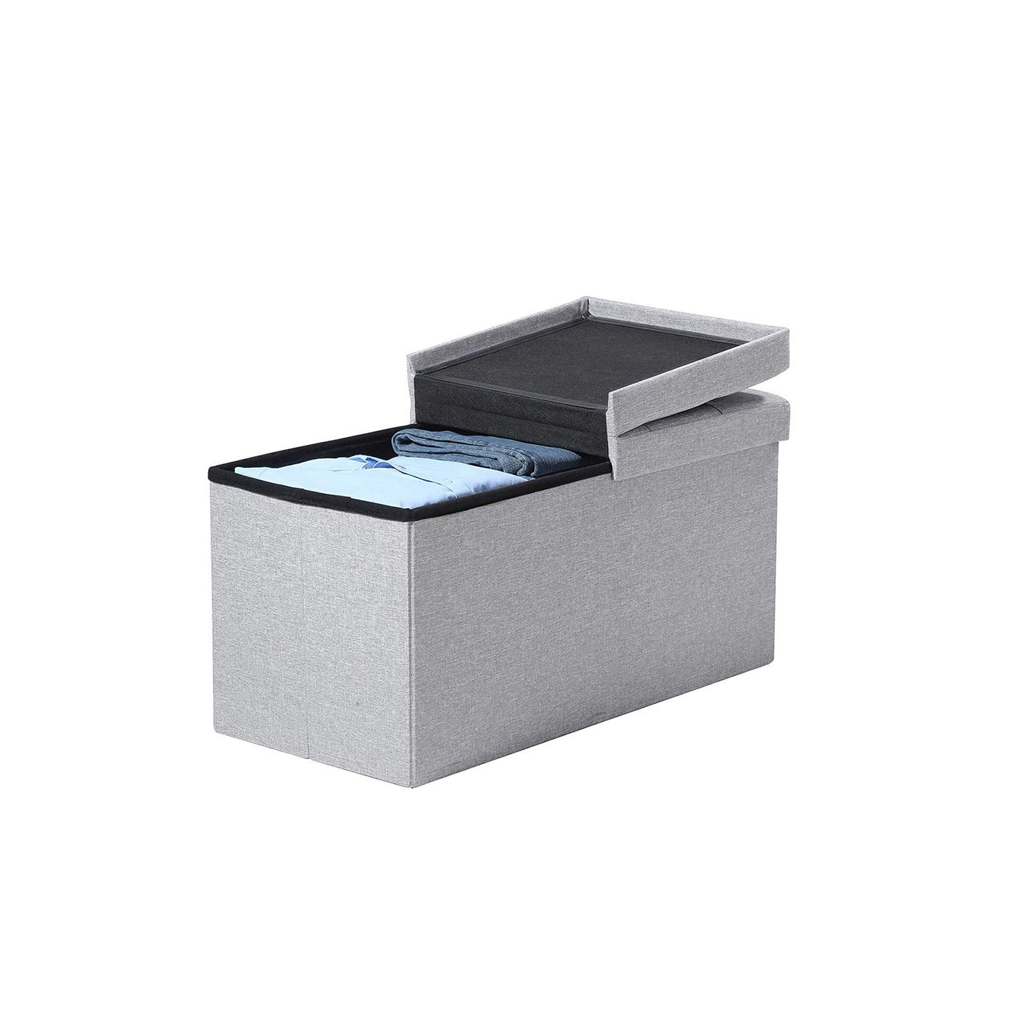 Foldable Storage Ottoman Bench - Fabric - Grey - 300 kg Load Capacity with Flip Lid