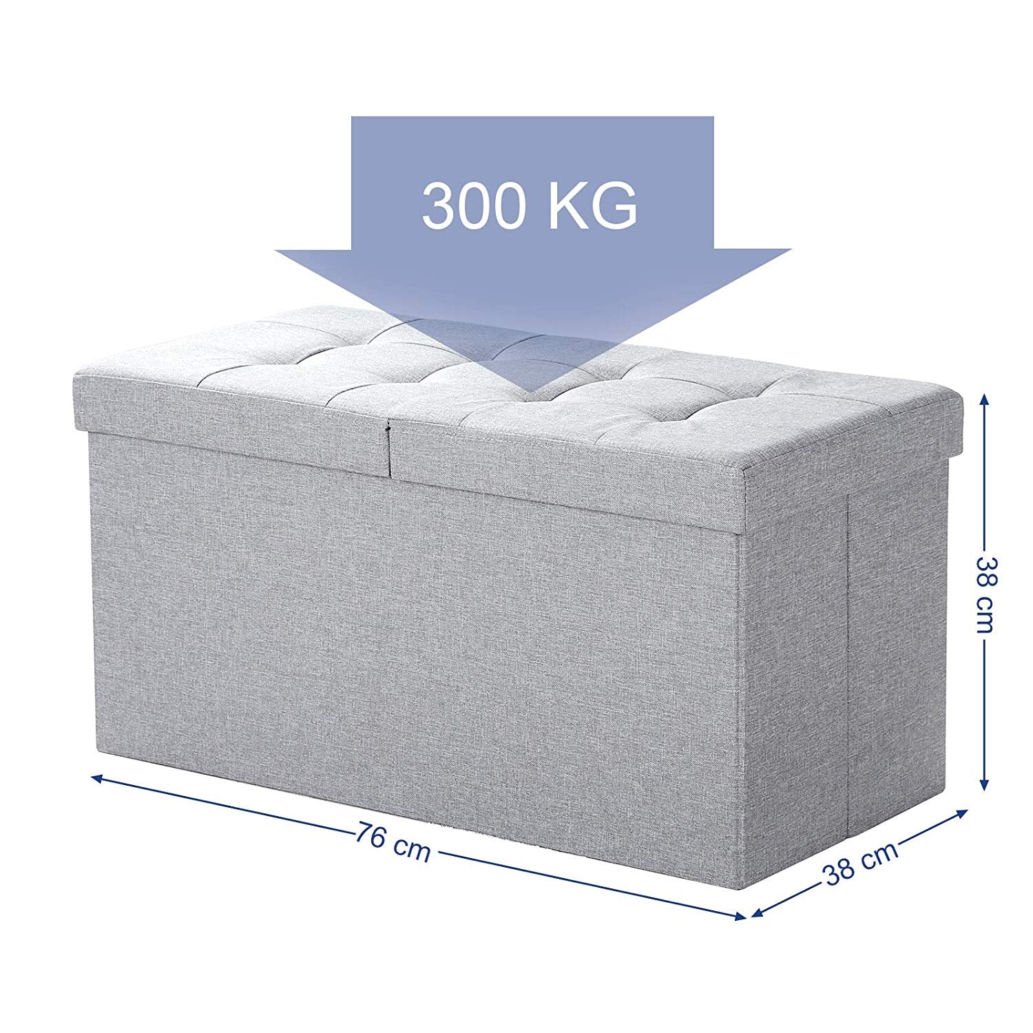 Foldable Storage Ottoman Bench - Fabric - Grey - 300 kg Load Capacity with Flip Lid