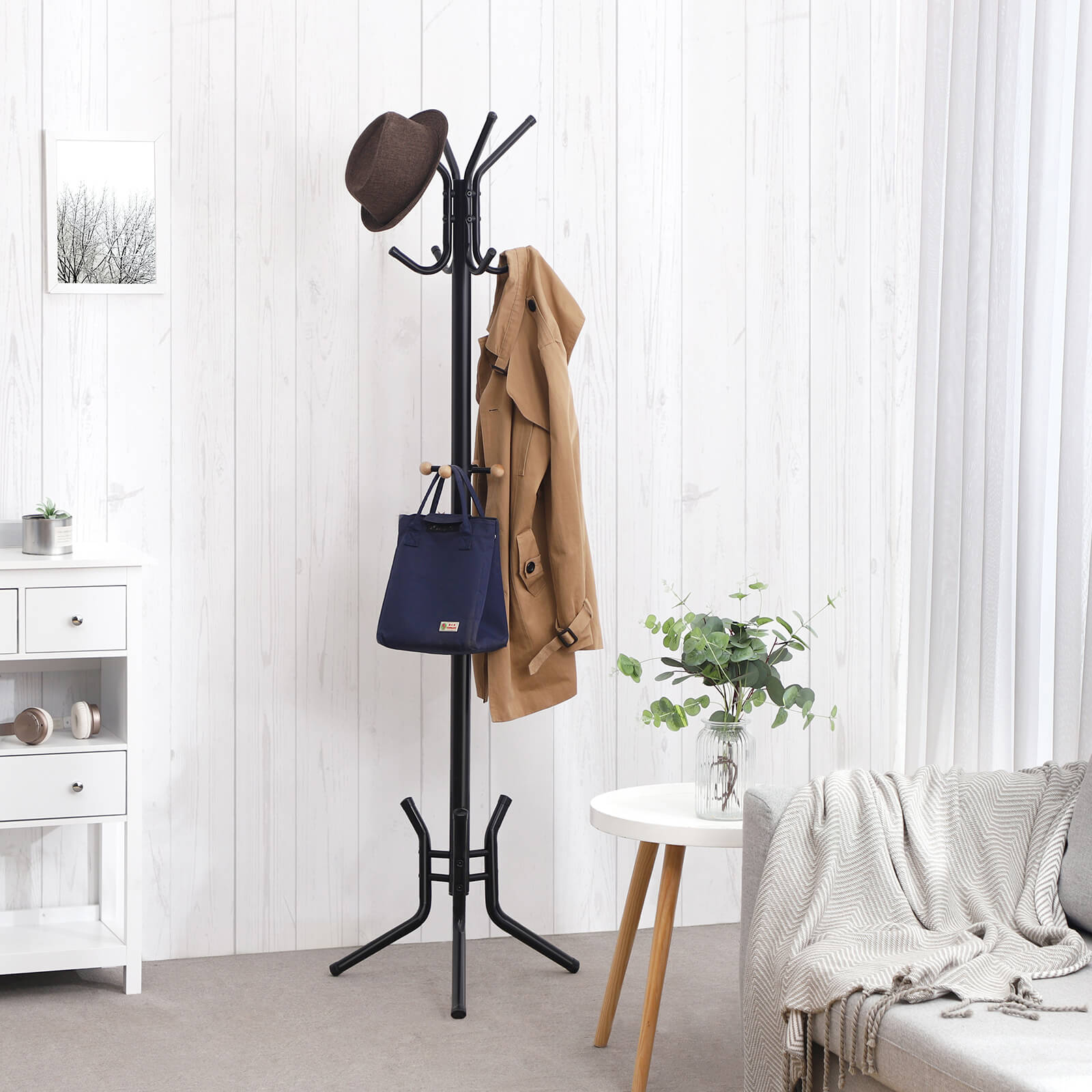 Coat Rack - Metal - Black - 12 Hooks