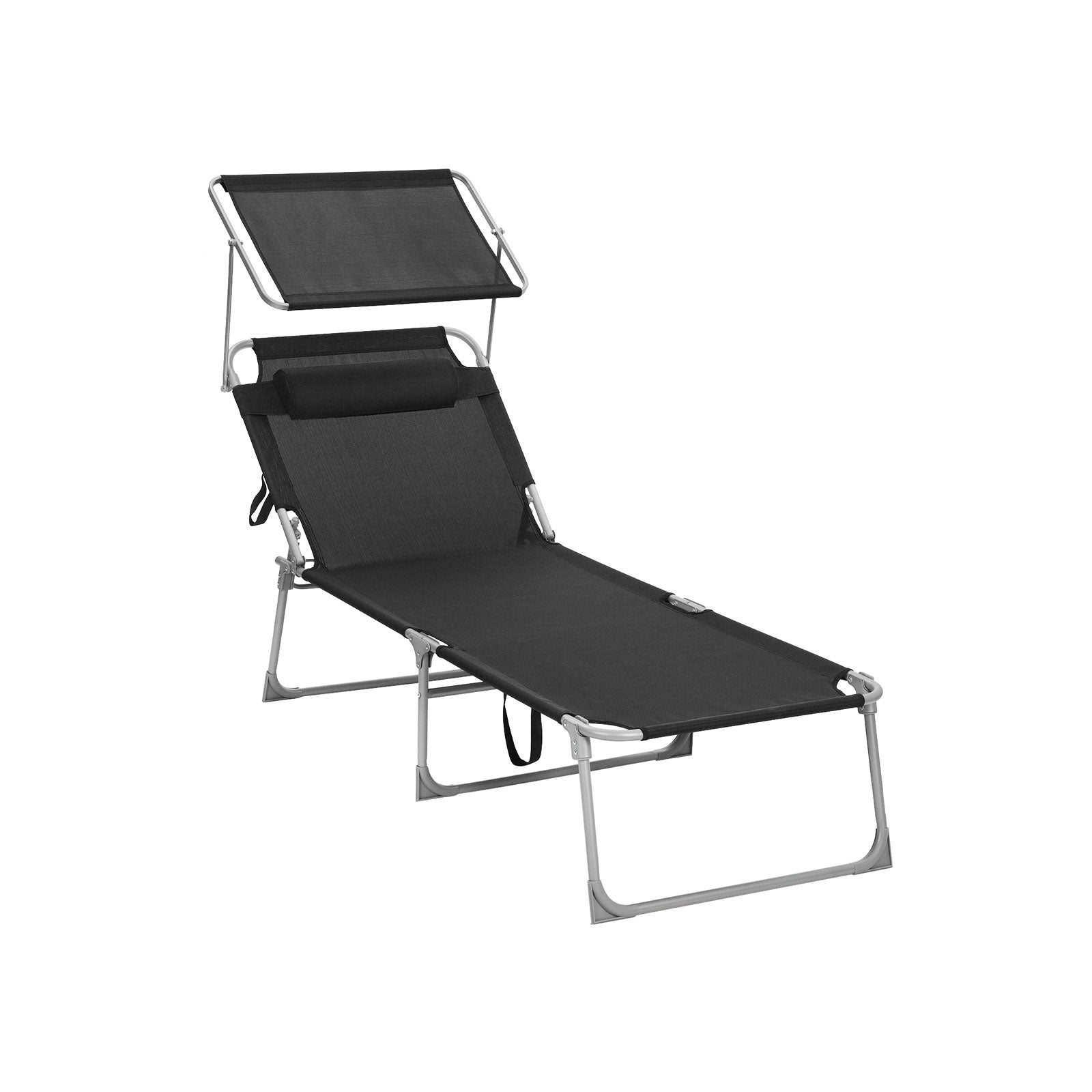 Sun Lounger - Fabric - Gray - Adjustable Headrest and Sunshade