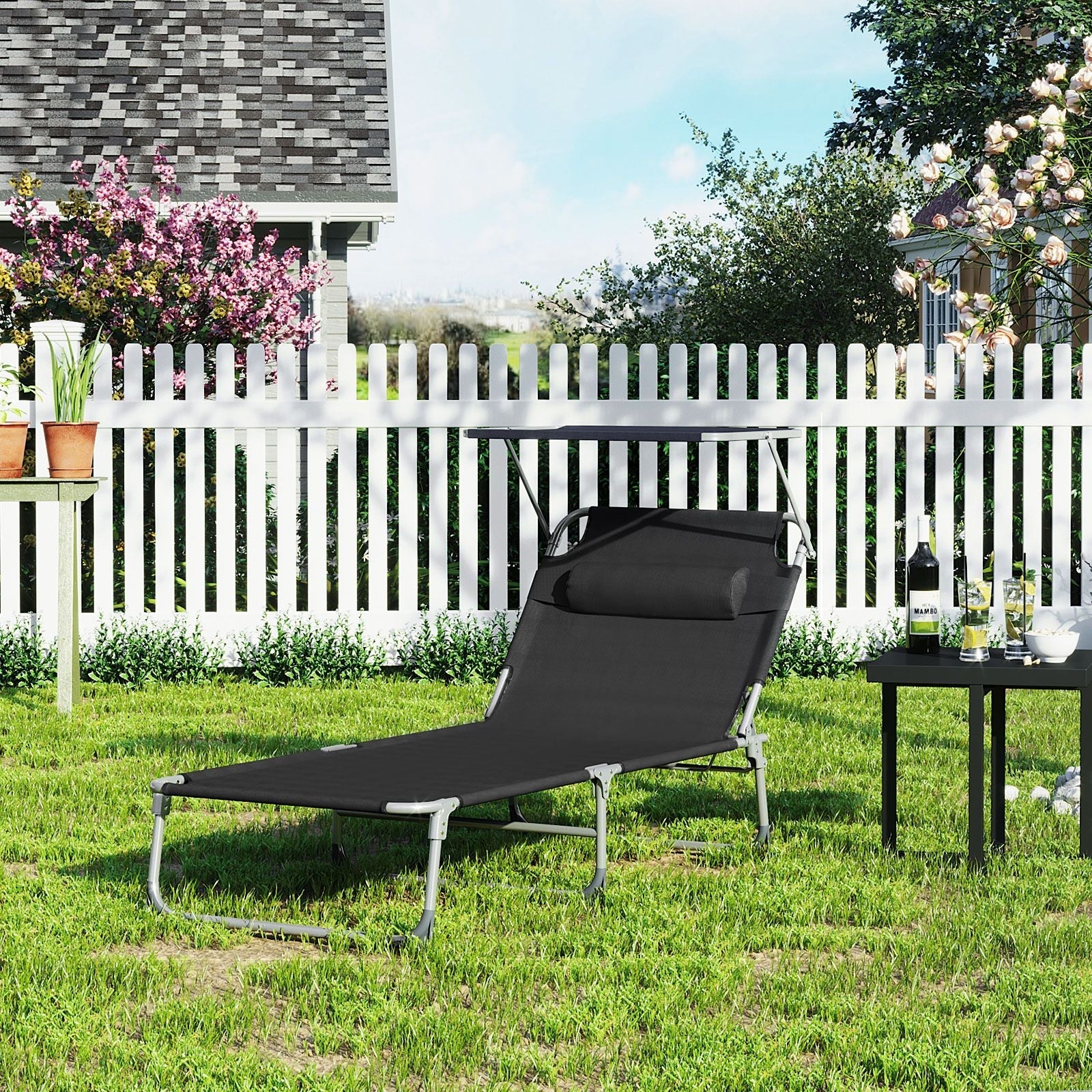 Sun Lounger - Fabric - Gray - Adjustable Headrest and Sunshade
