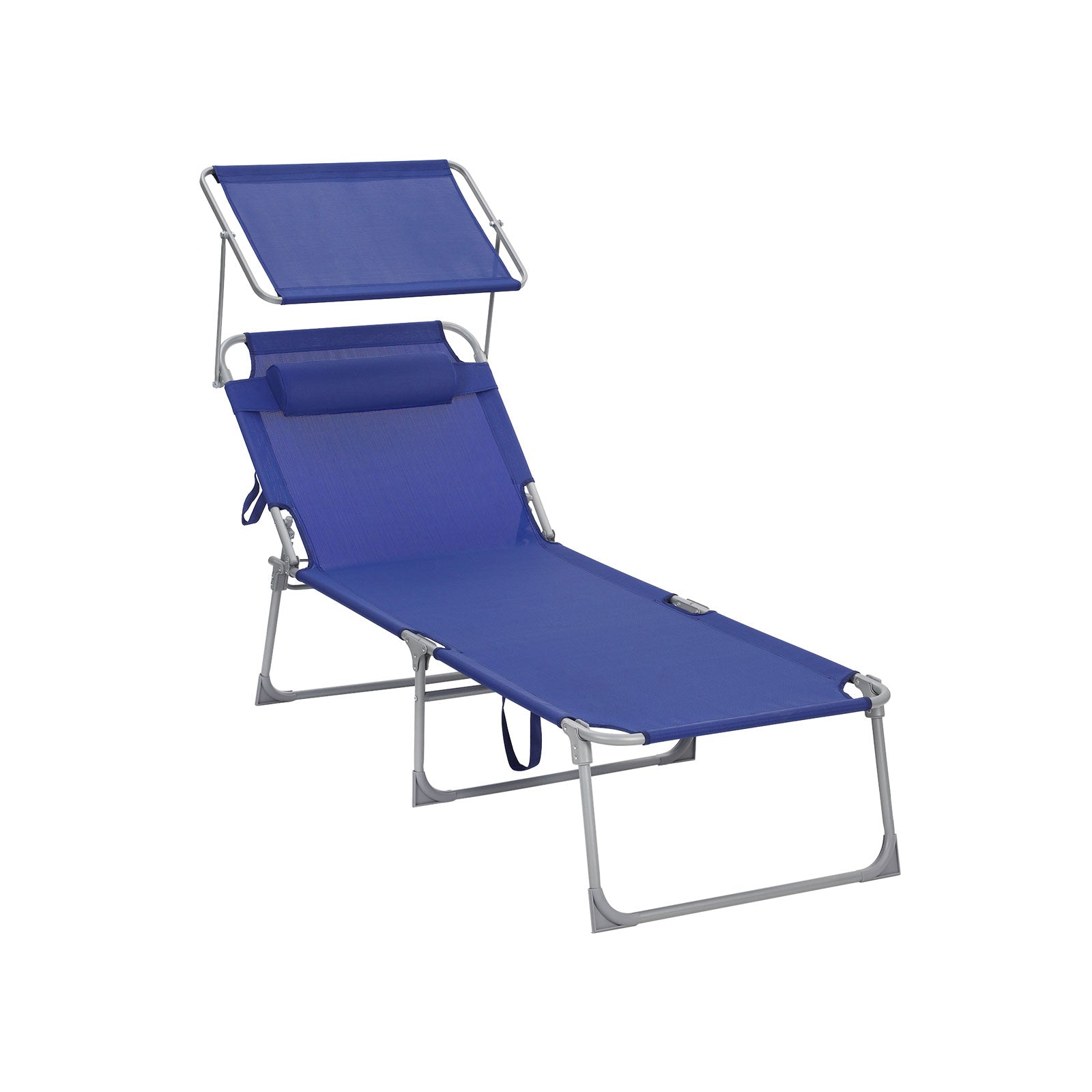 Sun Lounger - Fabric - Grey - Adjustable with Pillow and Sunshade