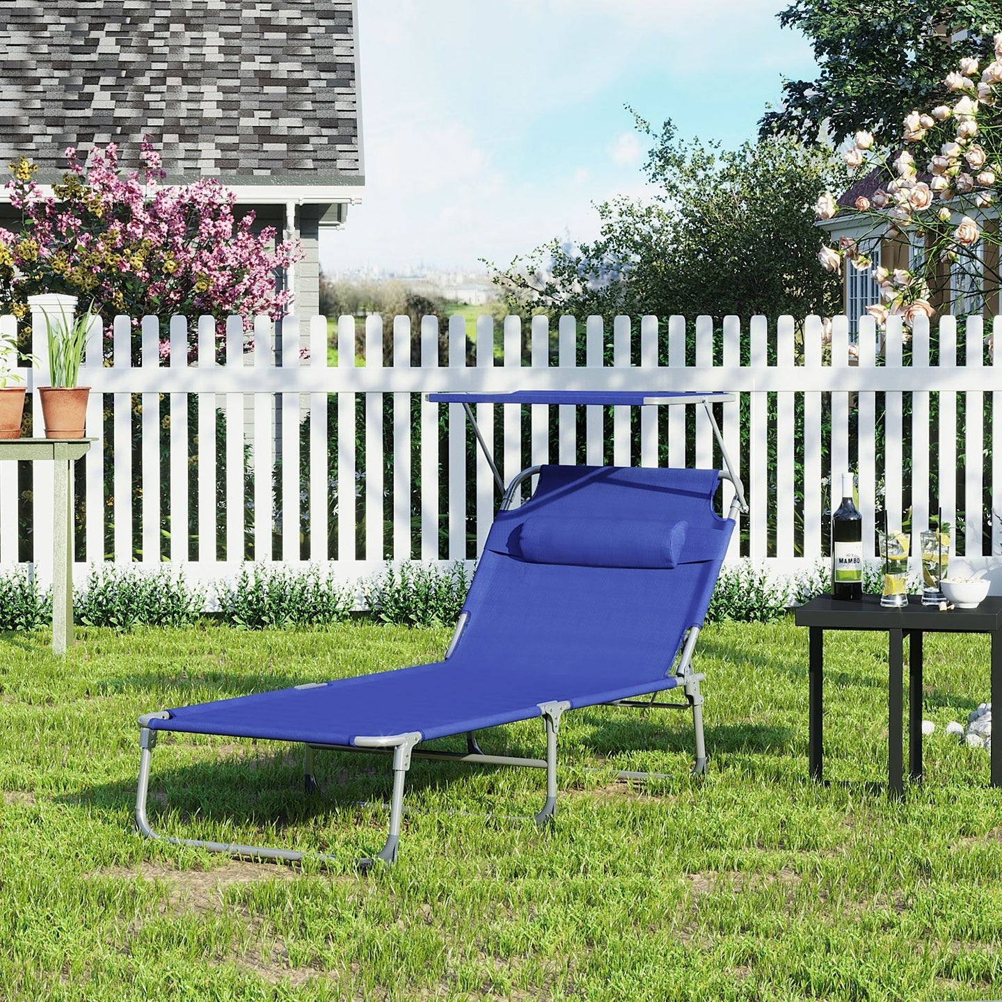 Sun Lounger - Fabric - Grey - Adjustable with Pillow and Sunshade