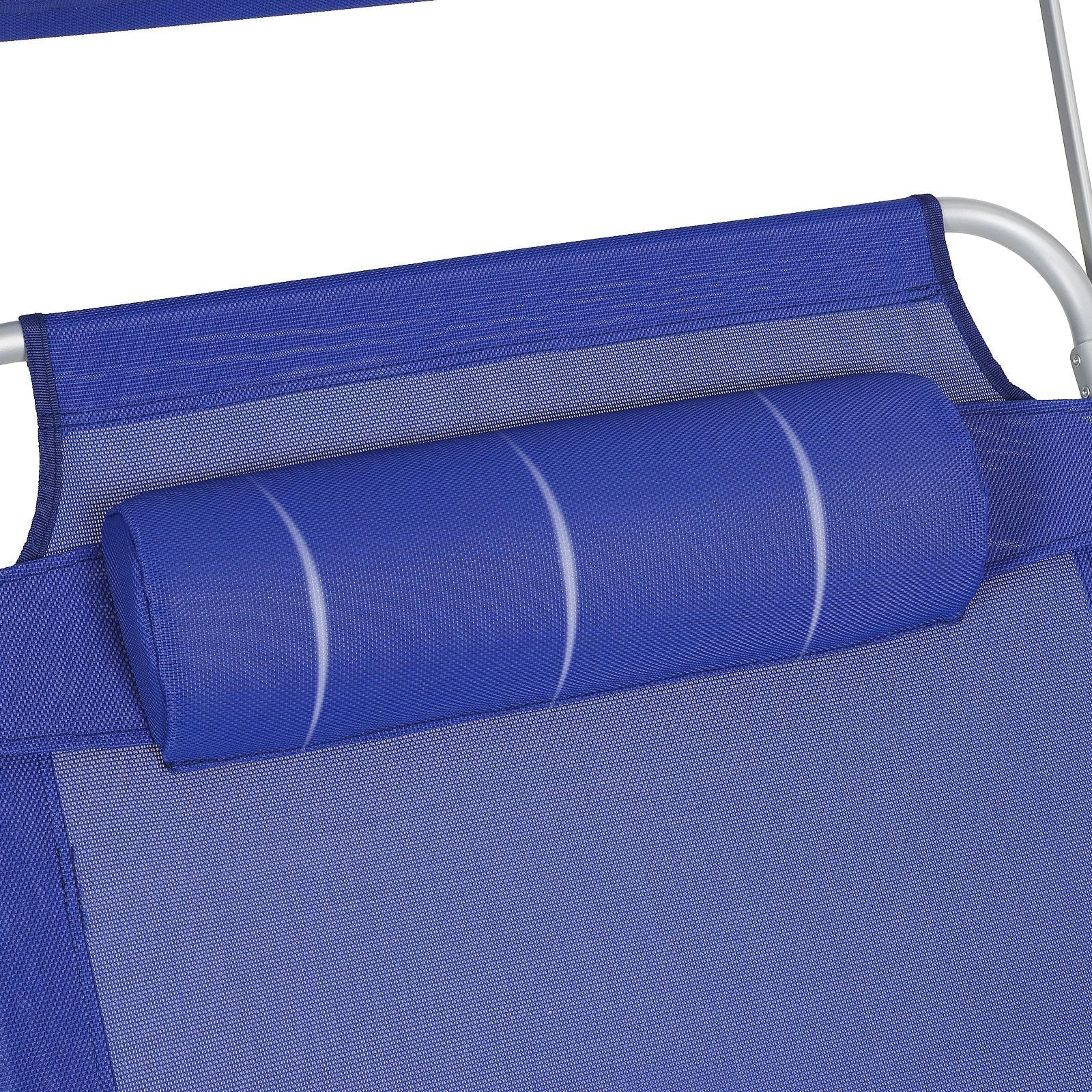 Sun Lounger - Fabric - Grey - Adjustable with Pillow and Sunshade