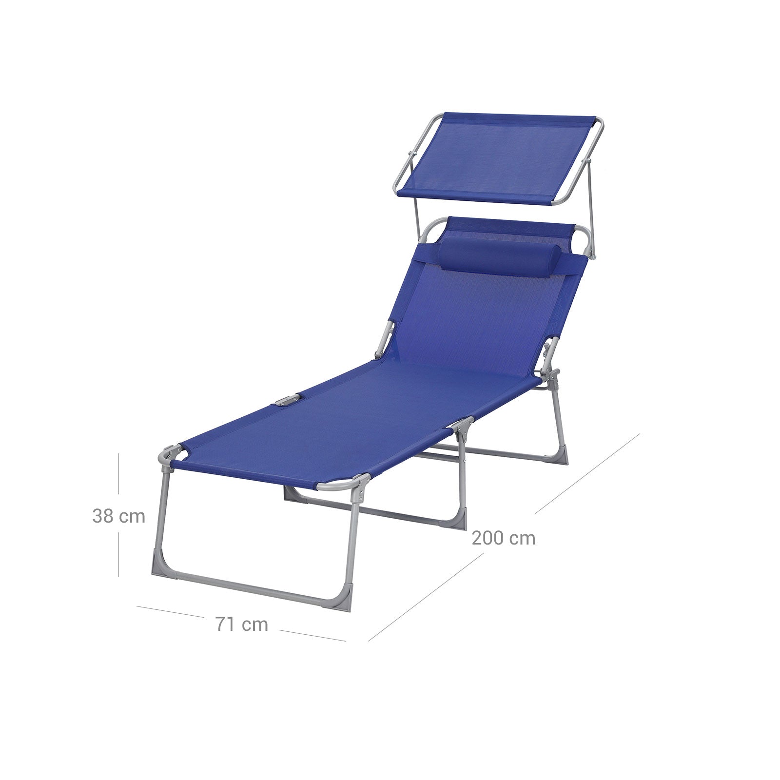 Sun Lounger - Fabric - Grey - Adjustable with Pillow and Sunshade
