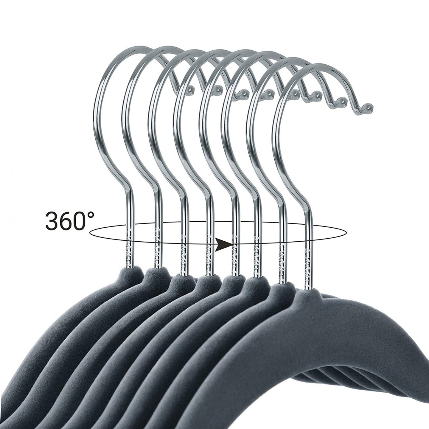 Velvet Swivel Trouser Hangers - Grey - 12 Piece Set with Non-Slip Bar and Clips for Space Saving Storage