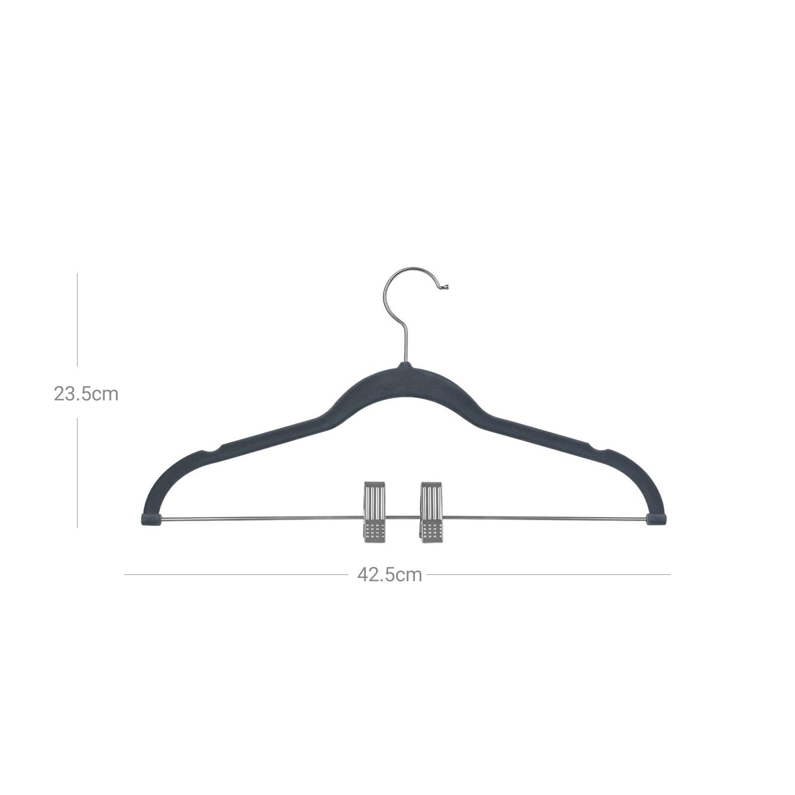 Velvet Swivel Trouser Hangers - Grey - 12 Piece Set with Non-Slip Bar and Clips for Space Saving Storage