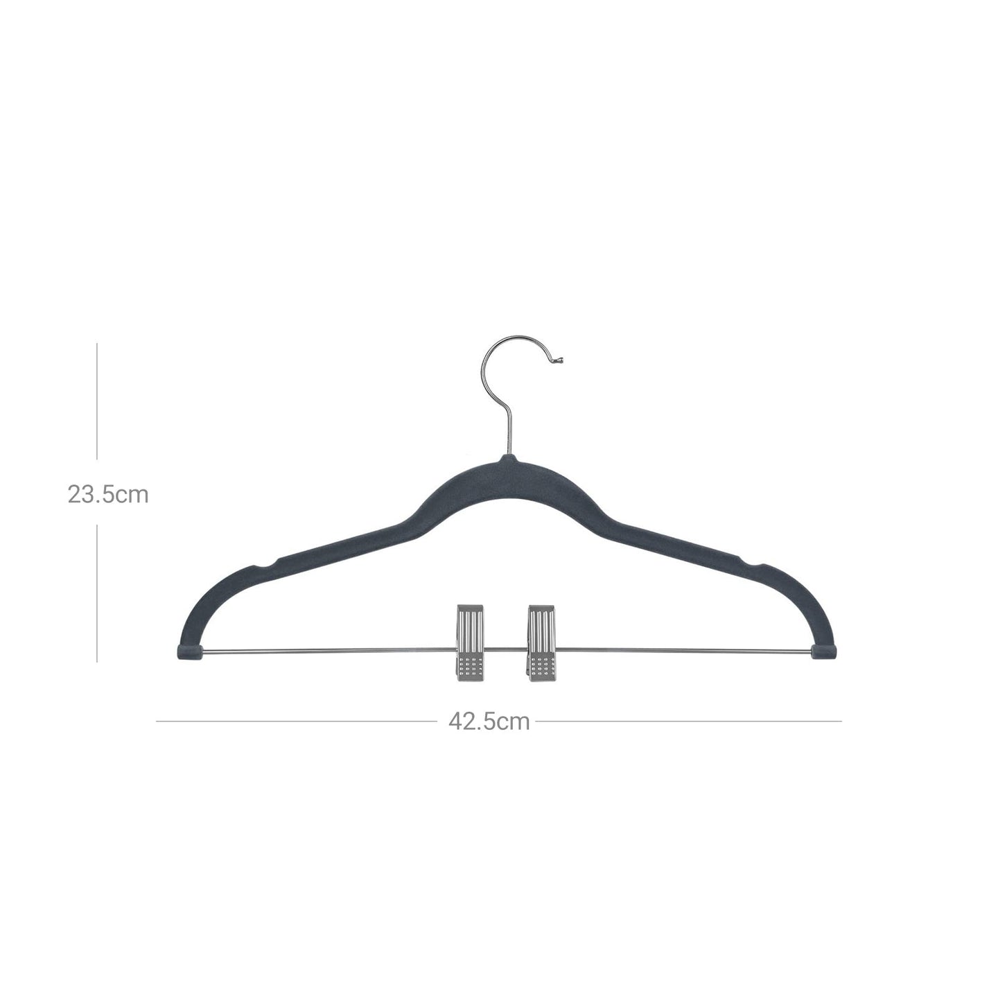 Velvet Swivel Trouser Hangers - Grey - 12 Piece Set with Non-Slip Bar and Clips for Space Saving Storage