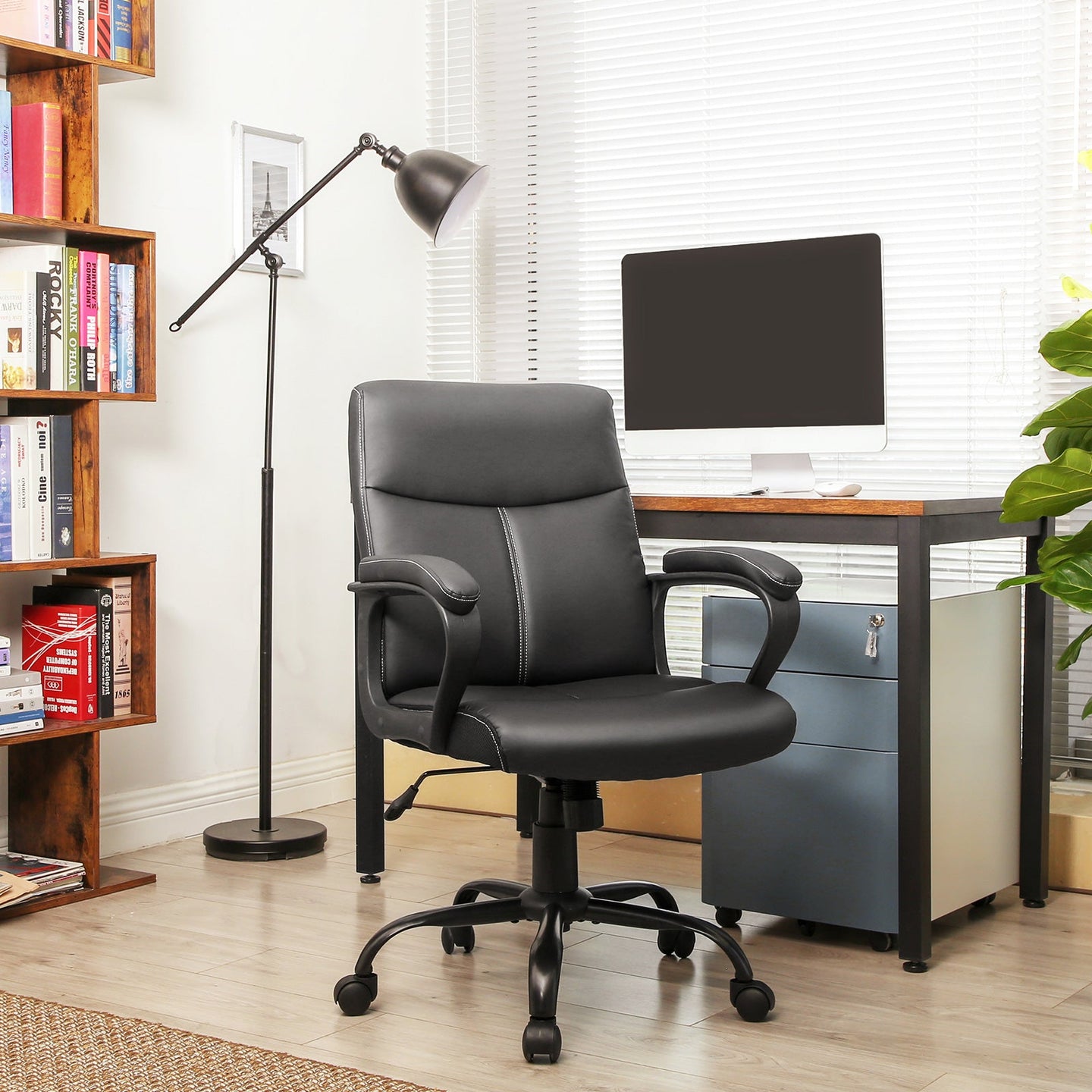 Executive Chair - Synthetic Leather - Black - Comfortable Thick Padding with Adjustable Height and Tilt Mechanism