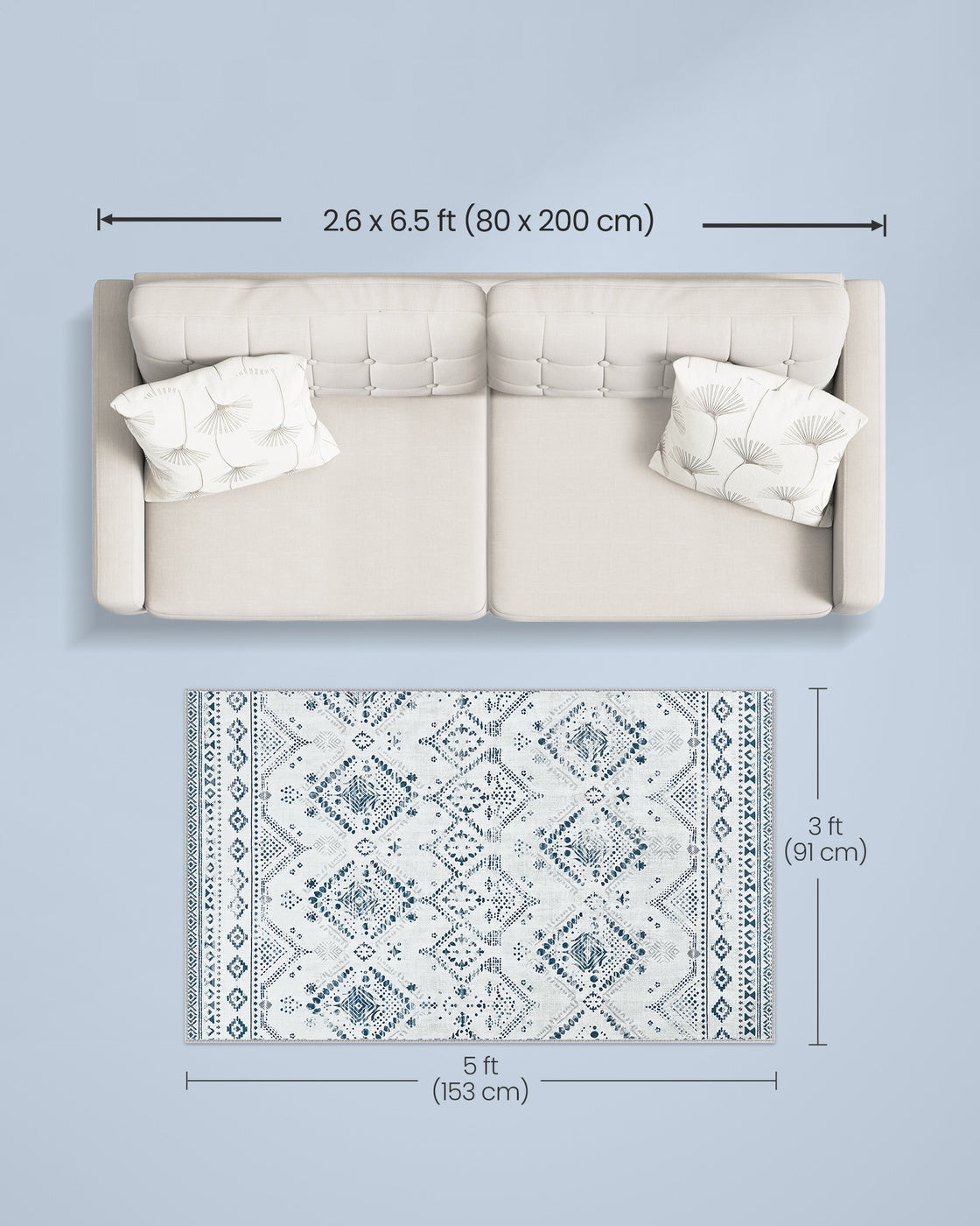 Area Rug - 5 ft x 3 ft - Polyester - Non-Slip