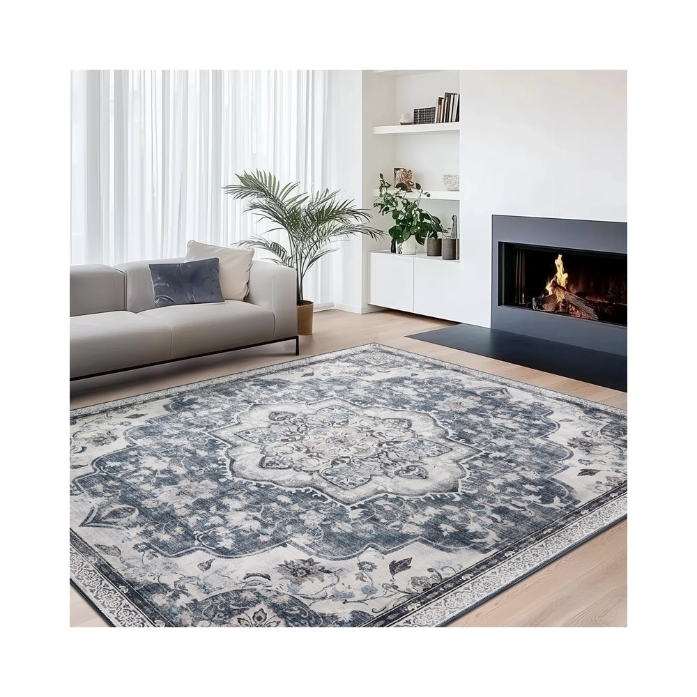 Area Rug Rug for Bedroom Non-Slip Carpet - Polyester and Felt - Teal Blue