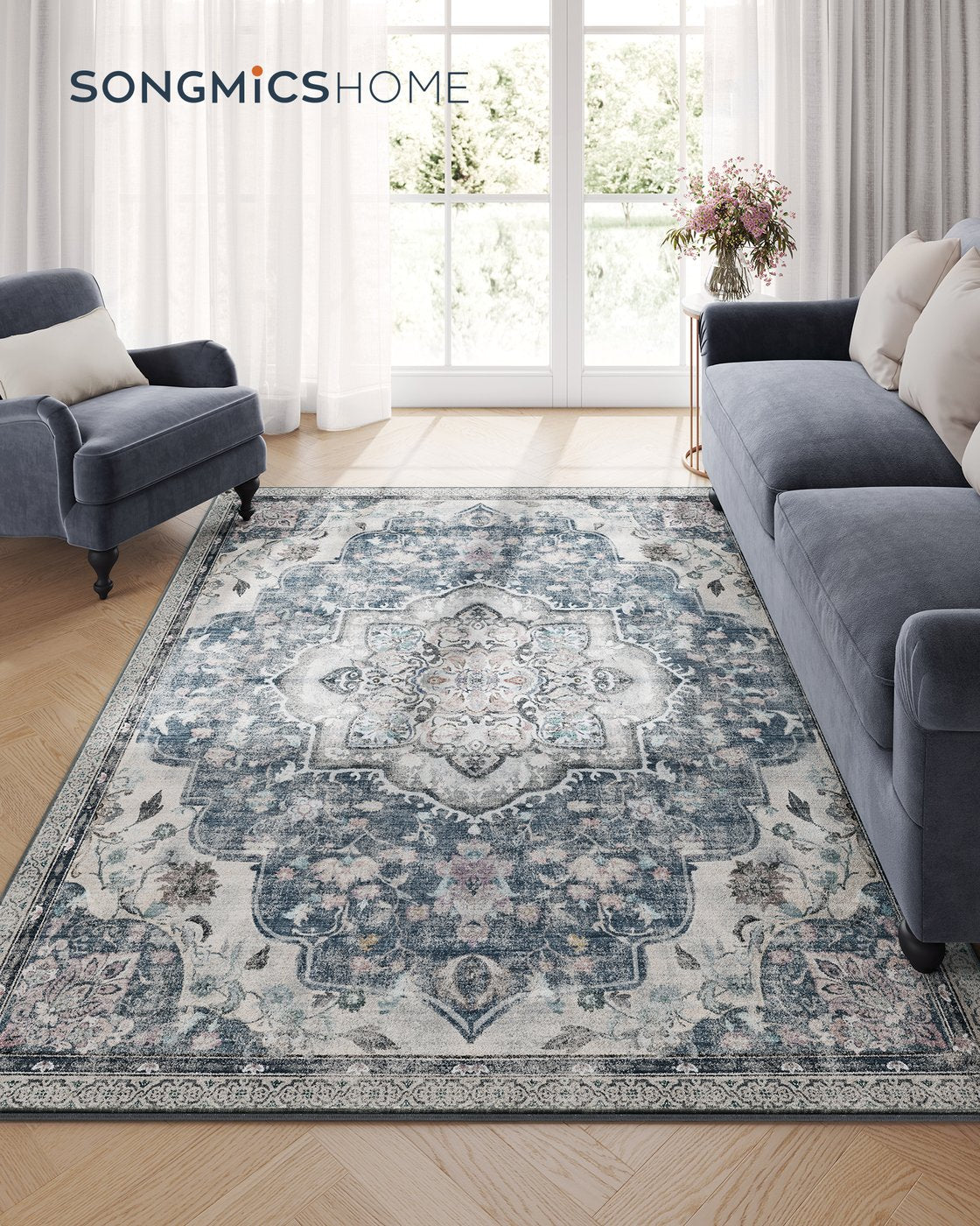 Area Rug Non-Slip Carpet for Bedroom Living Room - Polyester and Felt - Dove Grey