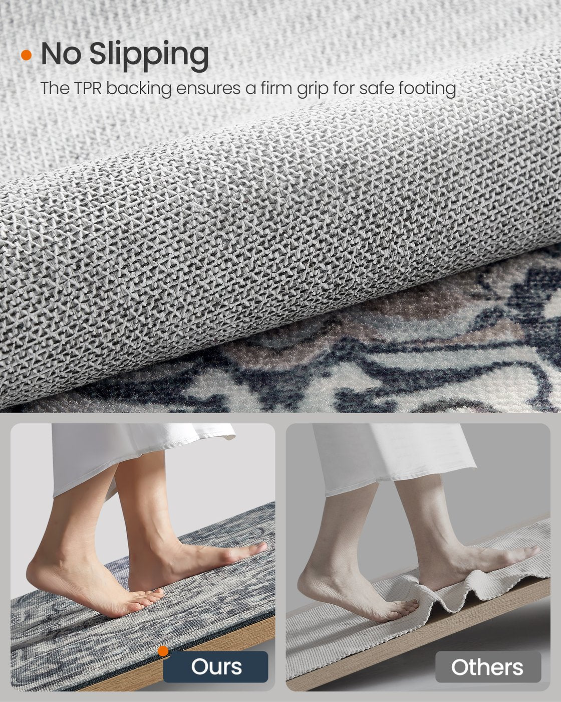 Area Rug Non-Slip Carpet for Bedroom Living Room - Polyester and Felt - Dove Grey