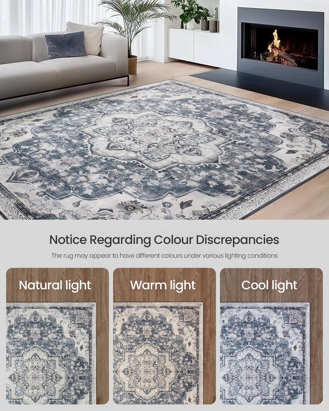 Area Rug Non-Slip Carpet for Bedroom Living Room - Polyester and Felt - Dove Grey