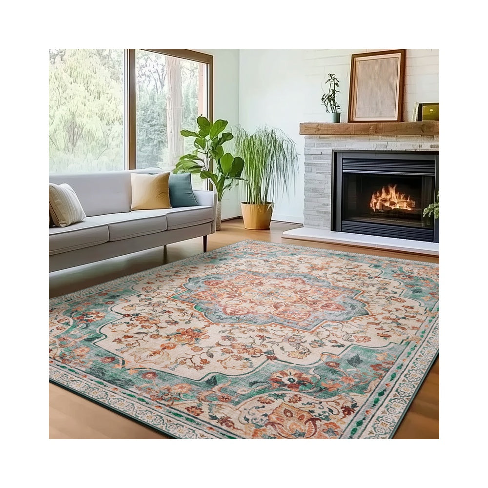 Area Rug Rug for Bedroom Non-Slip Carpet - Polyester and Felt - Teal Blue