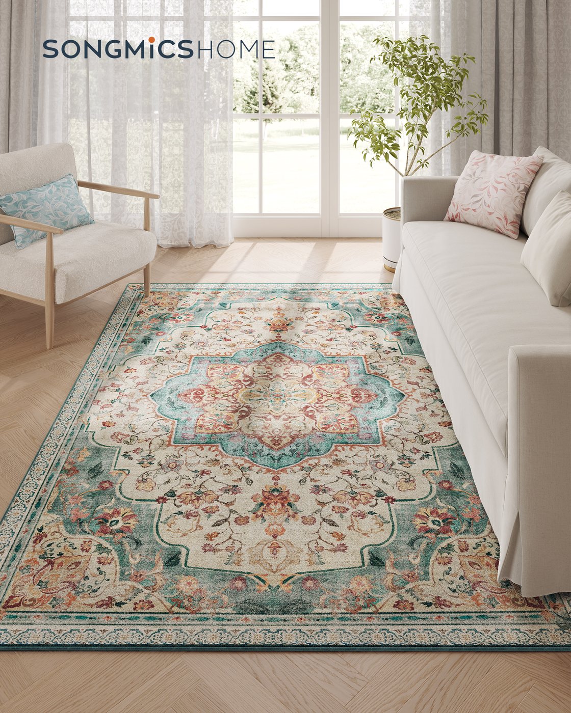Area Rug Rug for Bedroom Non-Slip Carpet - Polyester and Felt - Teal Blue