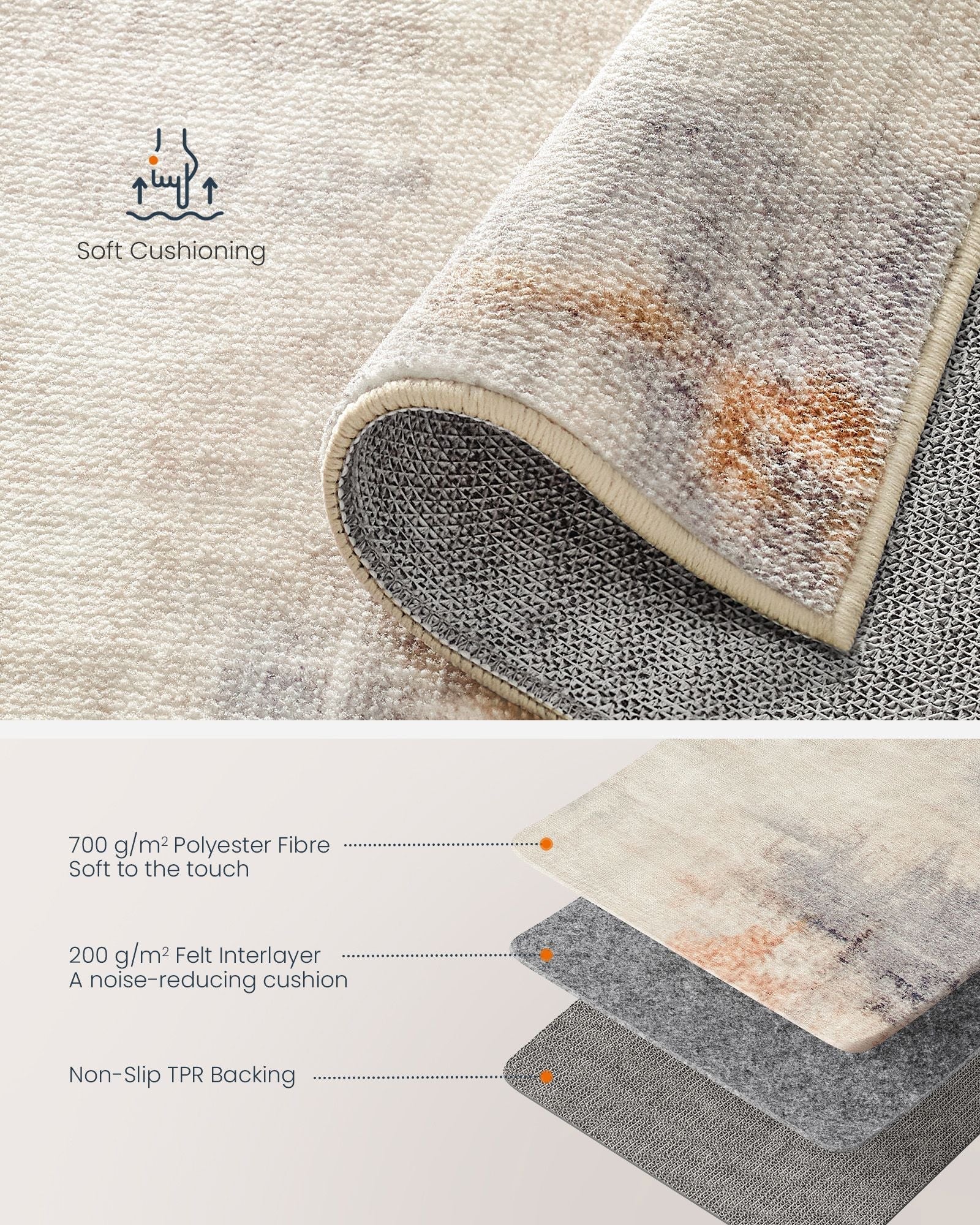 Area Rug - Fabric - Camel Brown - Non-Slip