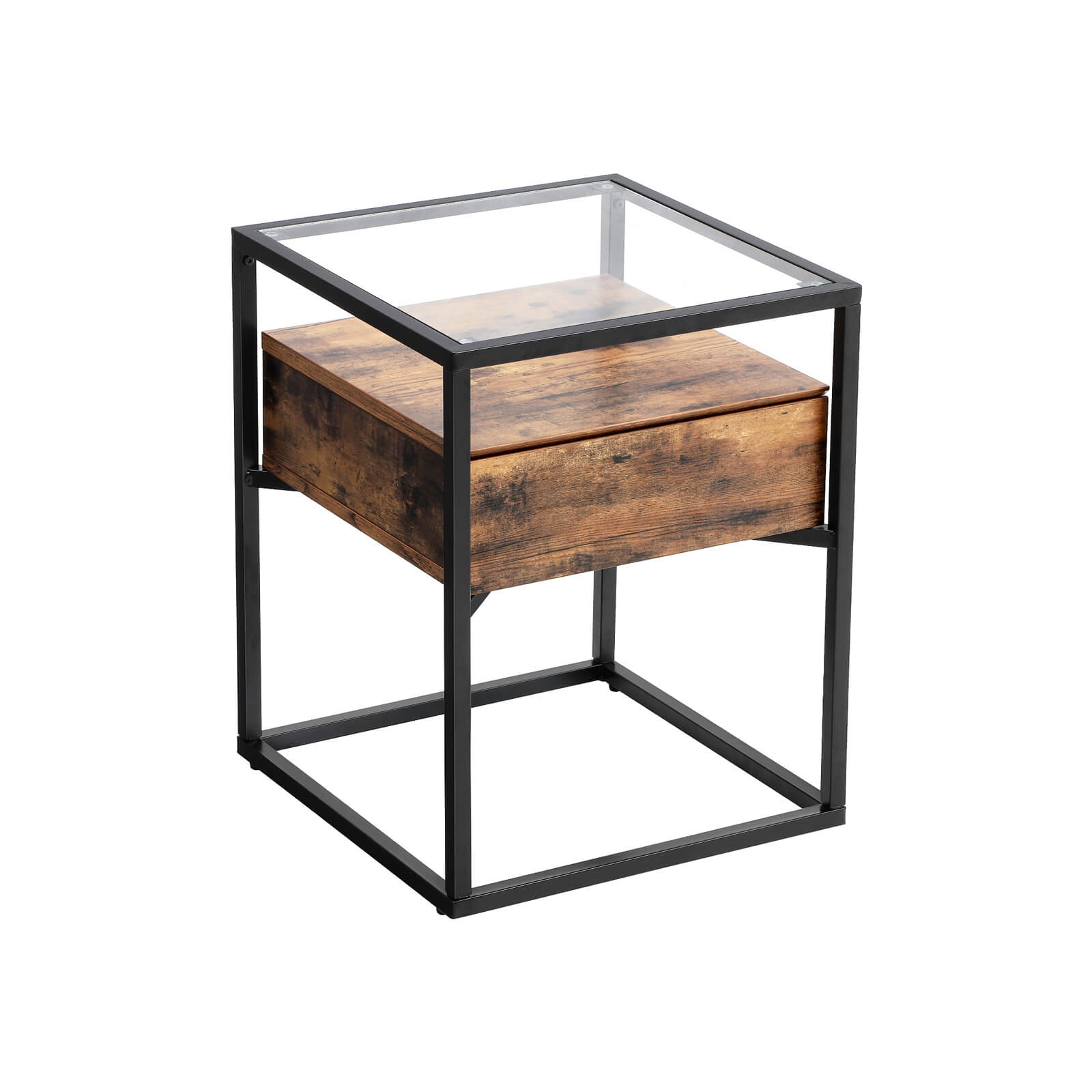 Tempered Glass End Table - Iron - Rustic