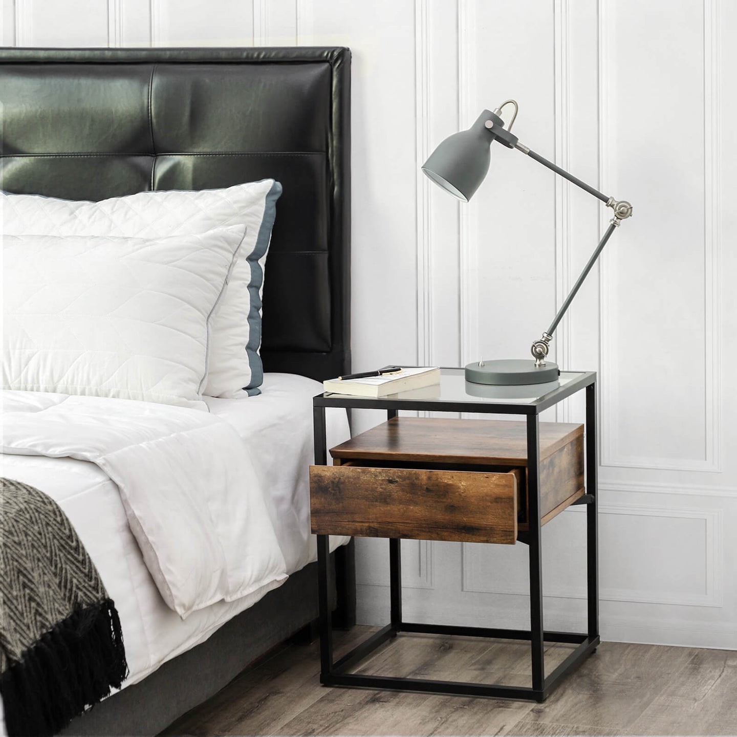 Tempered Glass End Table - Iron - Rustic