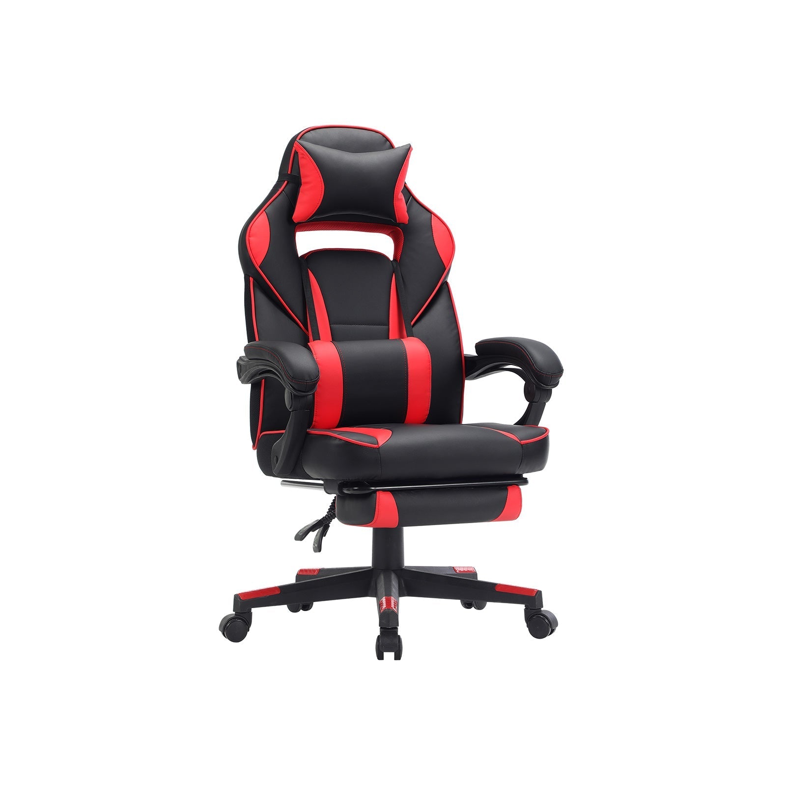 Gaming Chair - Faux Leather - Black and Red - Ergonomic Design with Adjustable Footrest and Tilt Mechanism