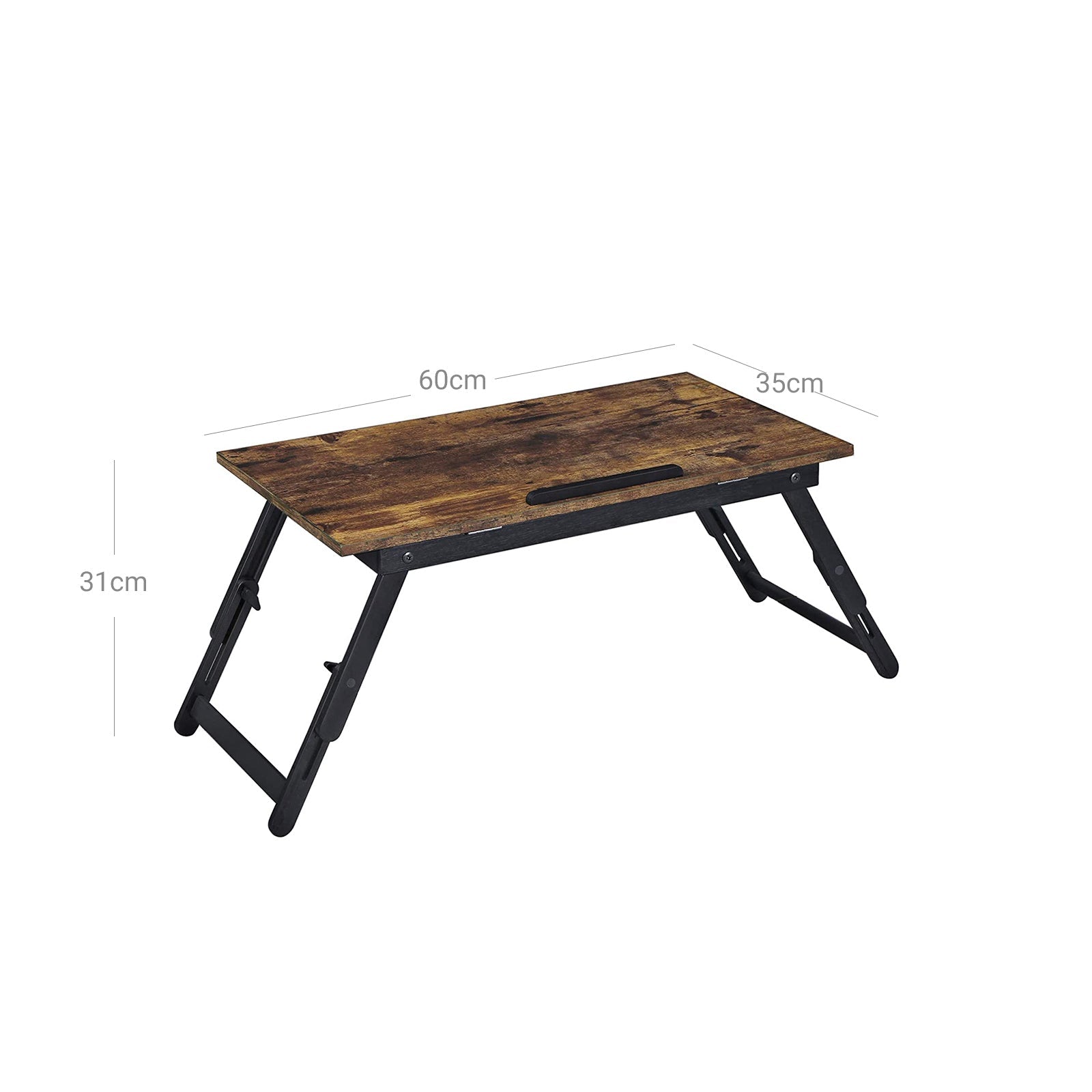 Laptop Desk - Wood - Rustic Brown - Adjustable Tilting Angles and Folding Legs