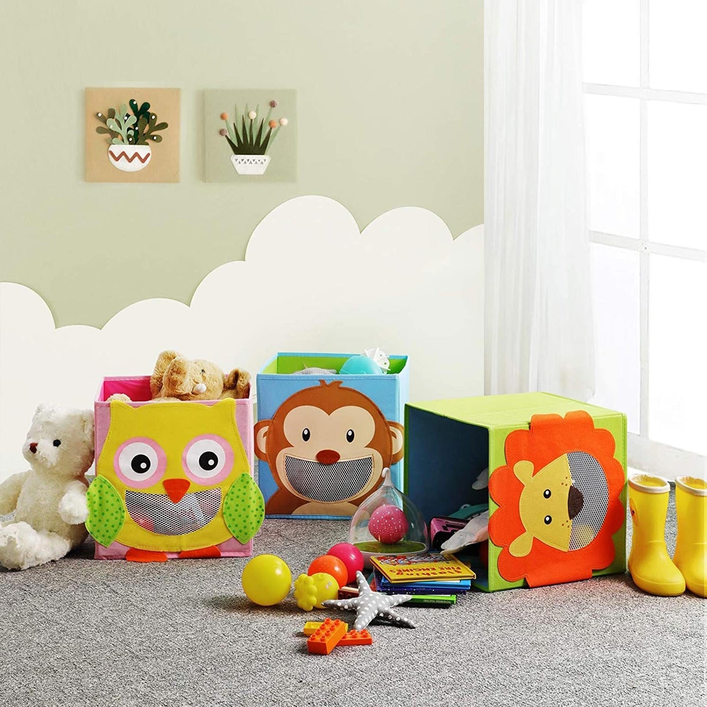 Toy Box Set - Fabric - Multicolor - Foldable with Animal Motifs