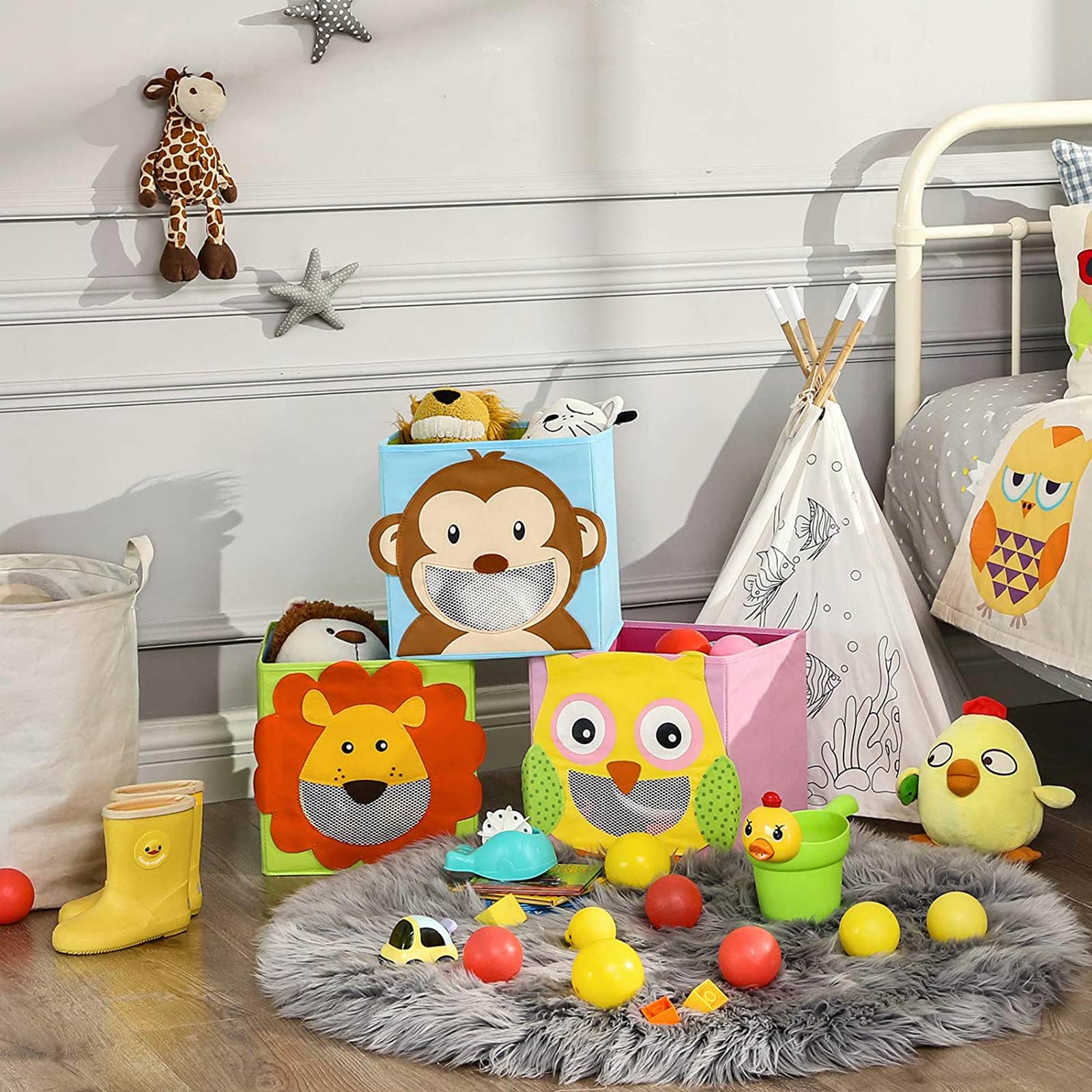Toy Box Set - Fabric - Multicolor - Foldable with Animal Motifs