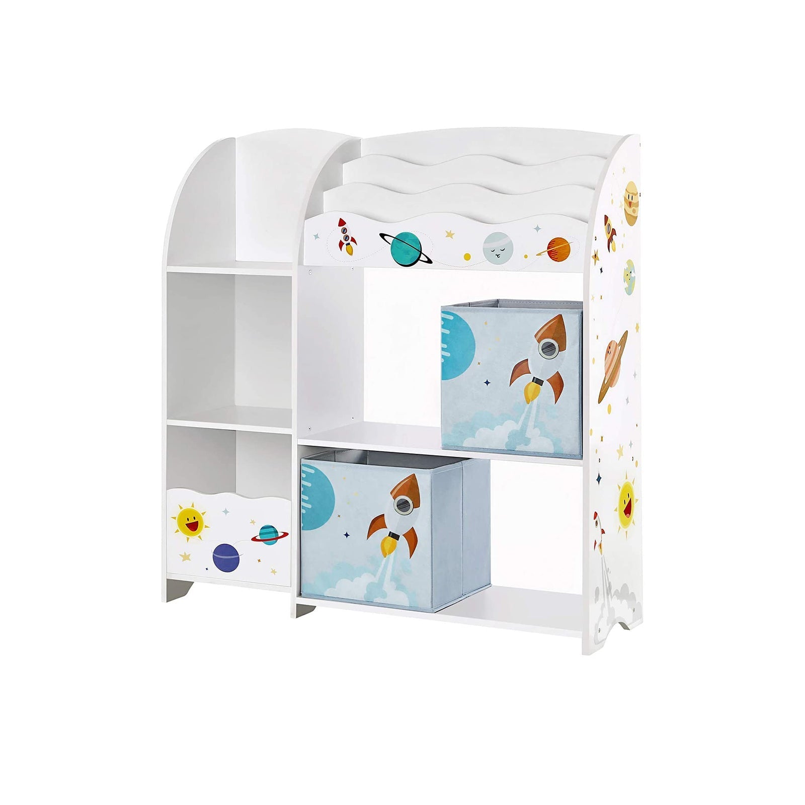 Toy and Book Organiser - Wood - White - Multi-Functional Storage Unit with Storage Boxes