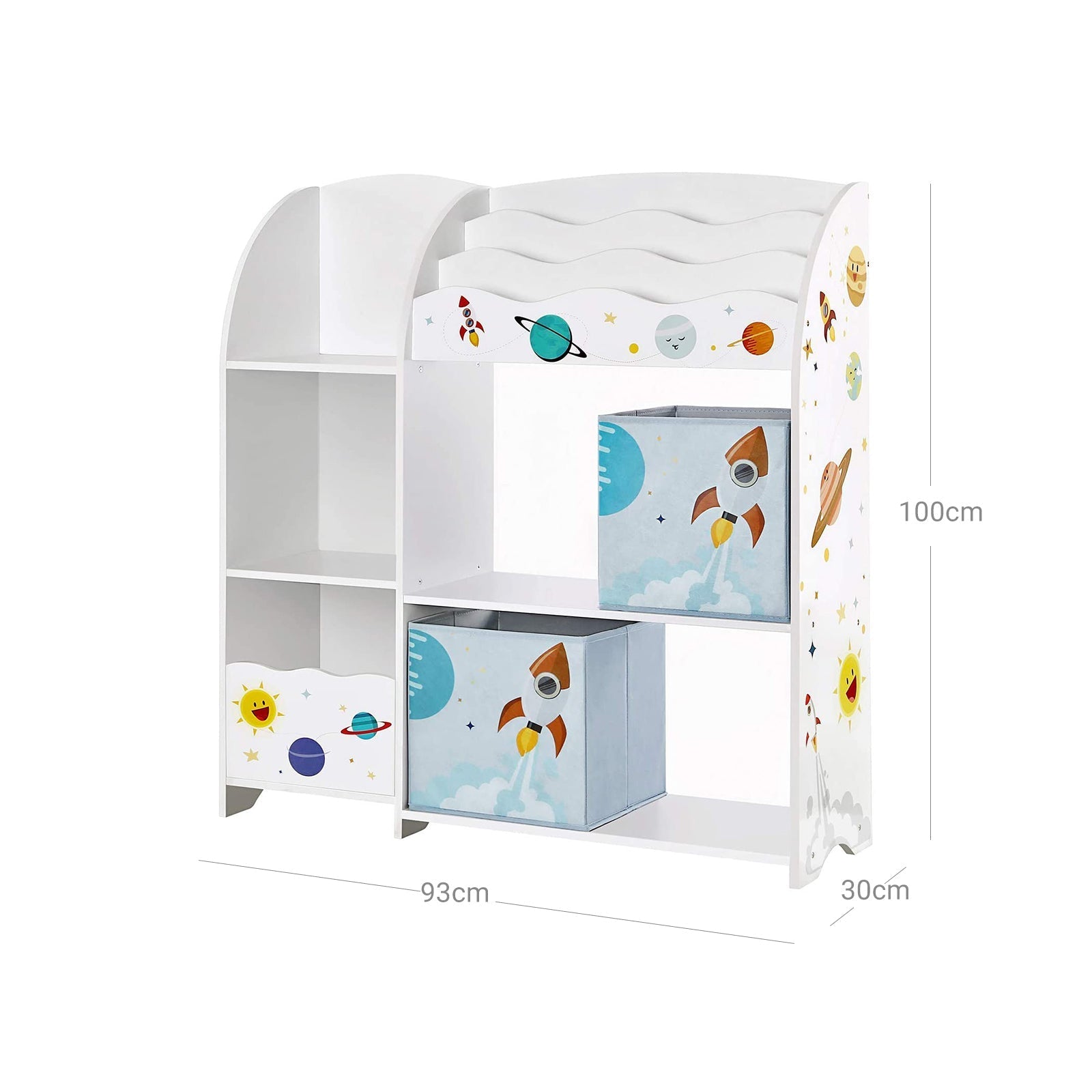 Toy and Book Organiser - Wood - White - Multi-Functional Storage Unit with Storage Boxes