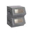 Stackable Storage Bins - Plastic - Gray and Beige - Transparent Windows with Magnetic Lid and Side Handles
