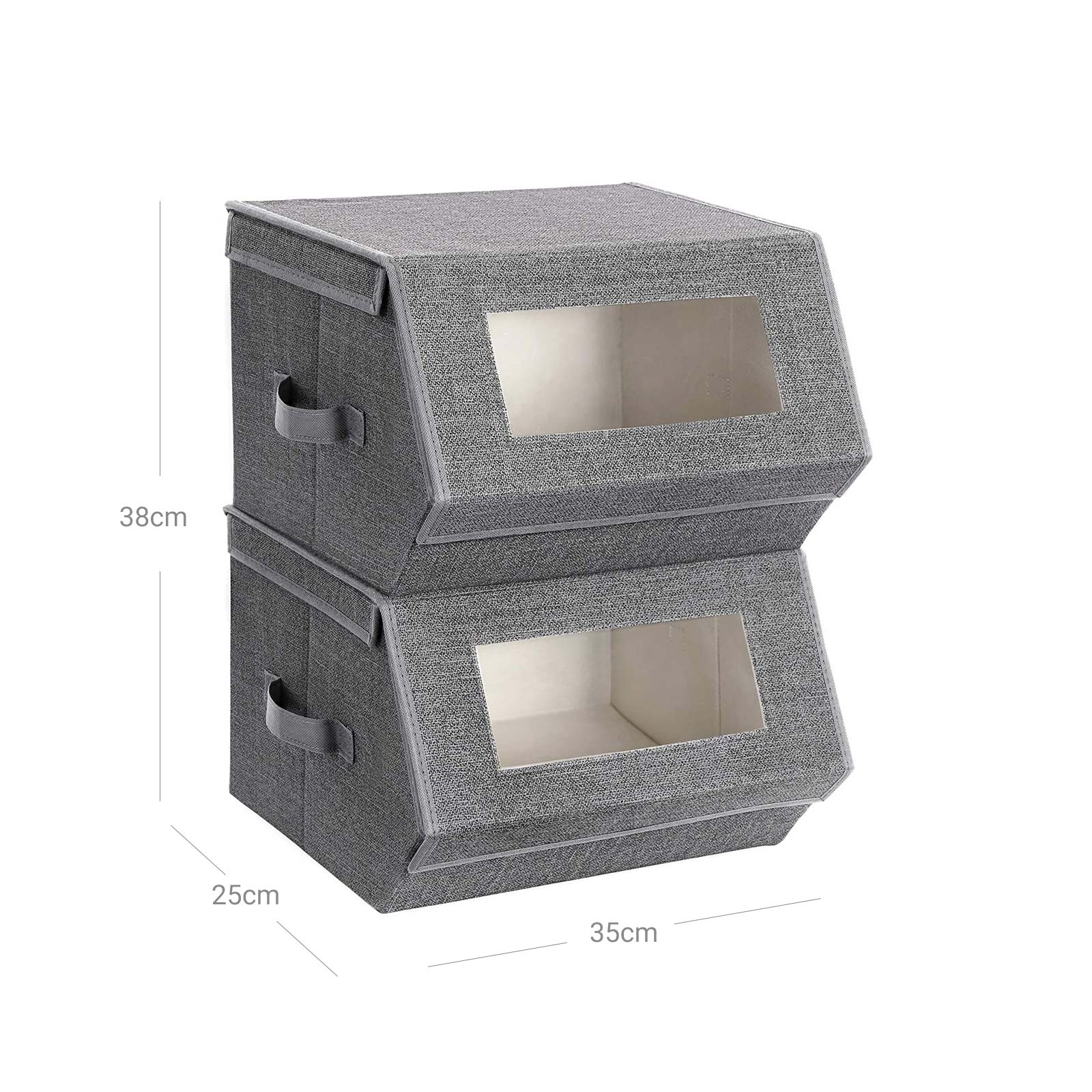 Stackable Storage Bins - Plastic - Gray and Beige - Transparent Windows with Magnetic Lid and Side Handles