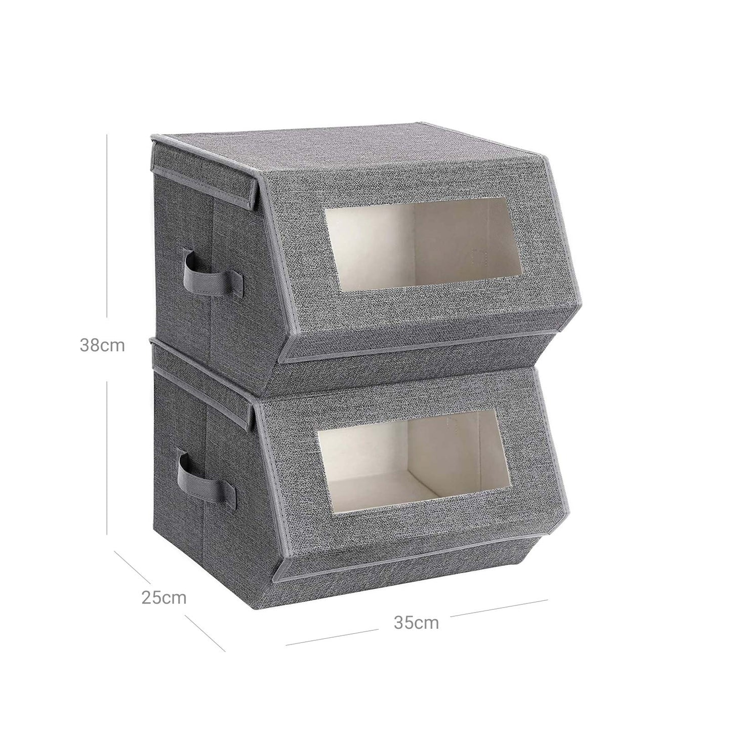 Stackable Storage Bins - Plastic - Gray and Beige - Transparent Windows with Magnetic Lid and Side Handles